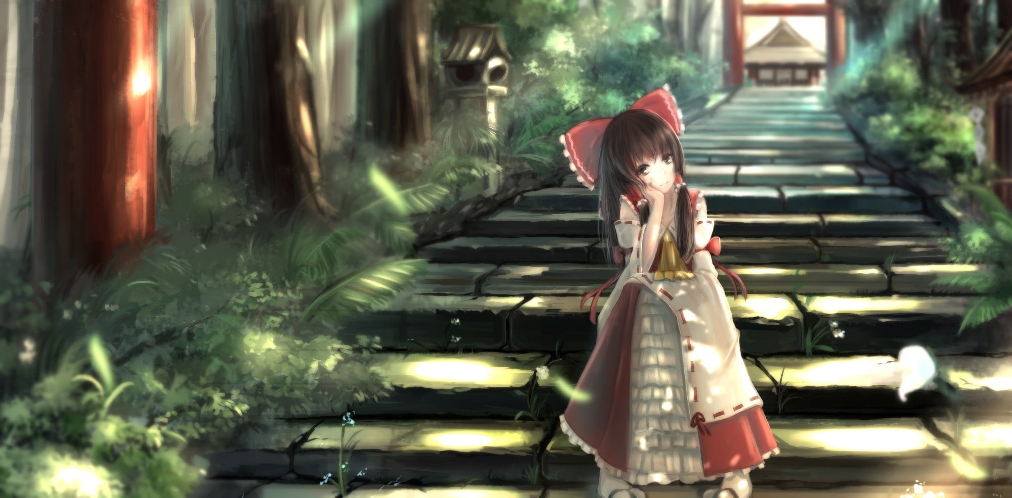 real people, leisure activity, young women, red, women, Touhou, young adult, standing, hair, red ribbon, 1080P, casual clothing, dress, outdoors, floral, HD Wallpaper
