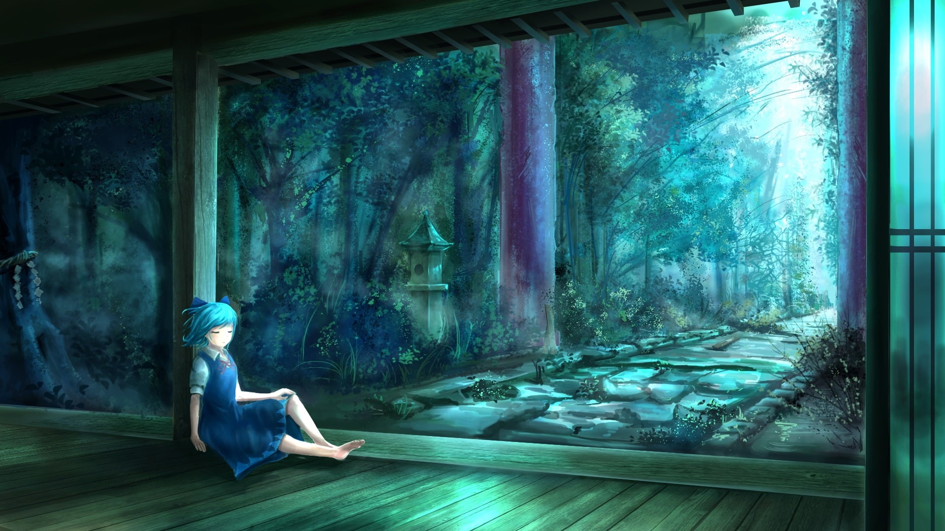 clothing, window, relaxation, young women, young adult, nature, lifestyles, full length, dress, women, leisure activity, 1080P, cirno, Anime, touhou, transparent, HD Wallpaper