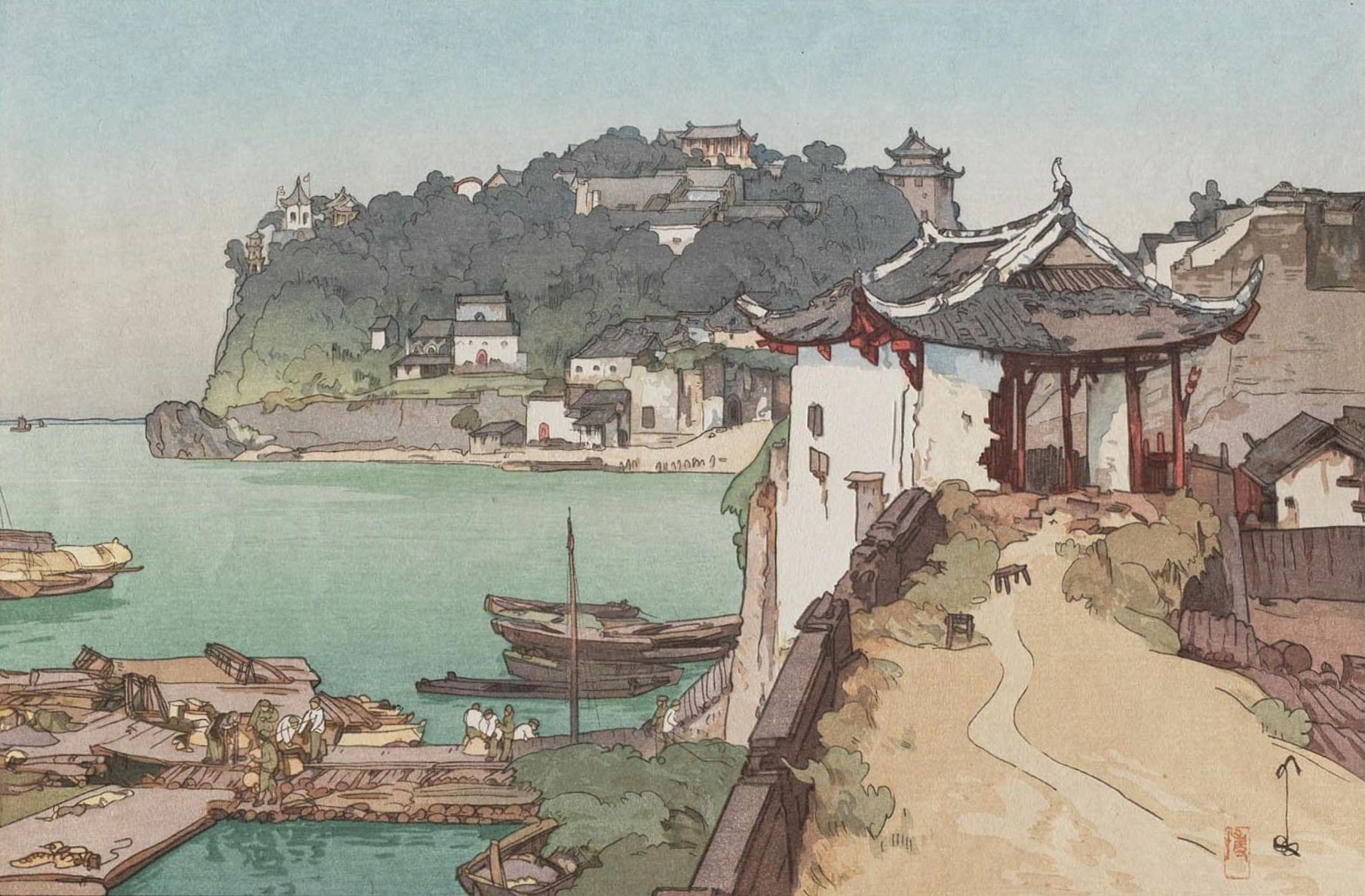 Japanese, painting, 720P, Yoshida Hiroshi, artwork, boat, water, HD Wallpaper