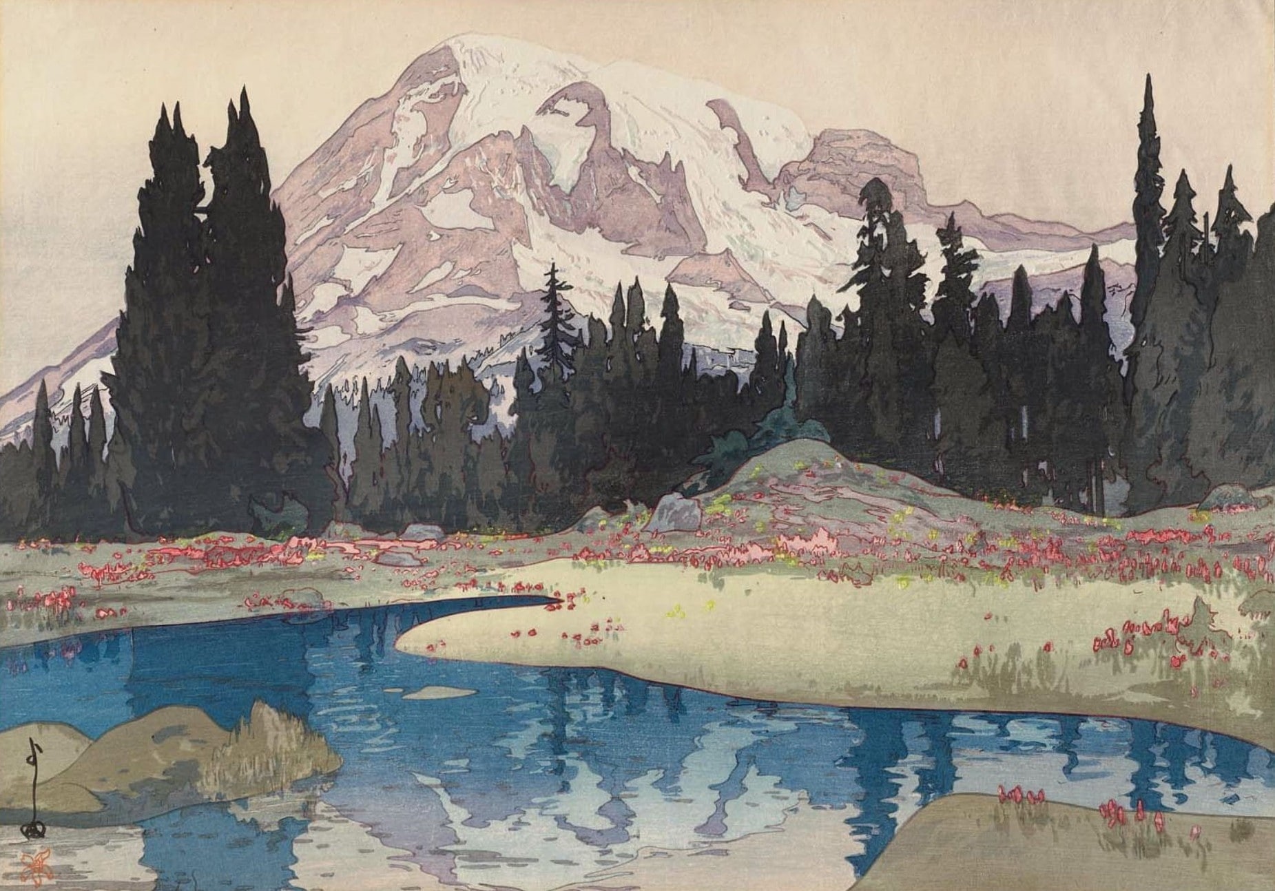painting, mountains, Yoshida Hiroshi, artwork, water, 720P, Japanese, HD Wallpaper