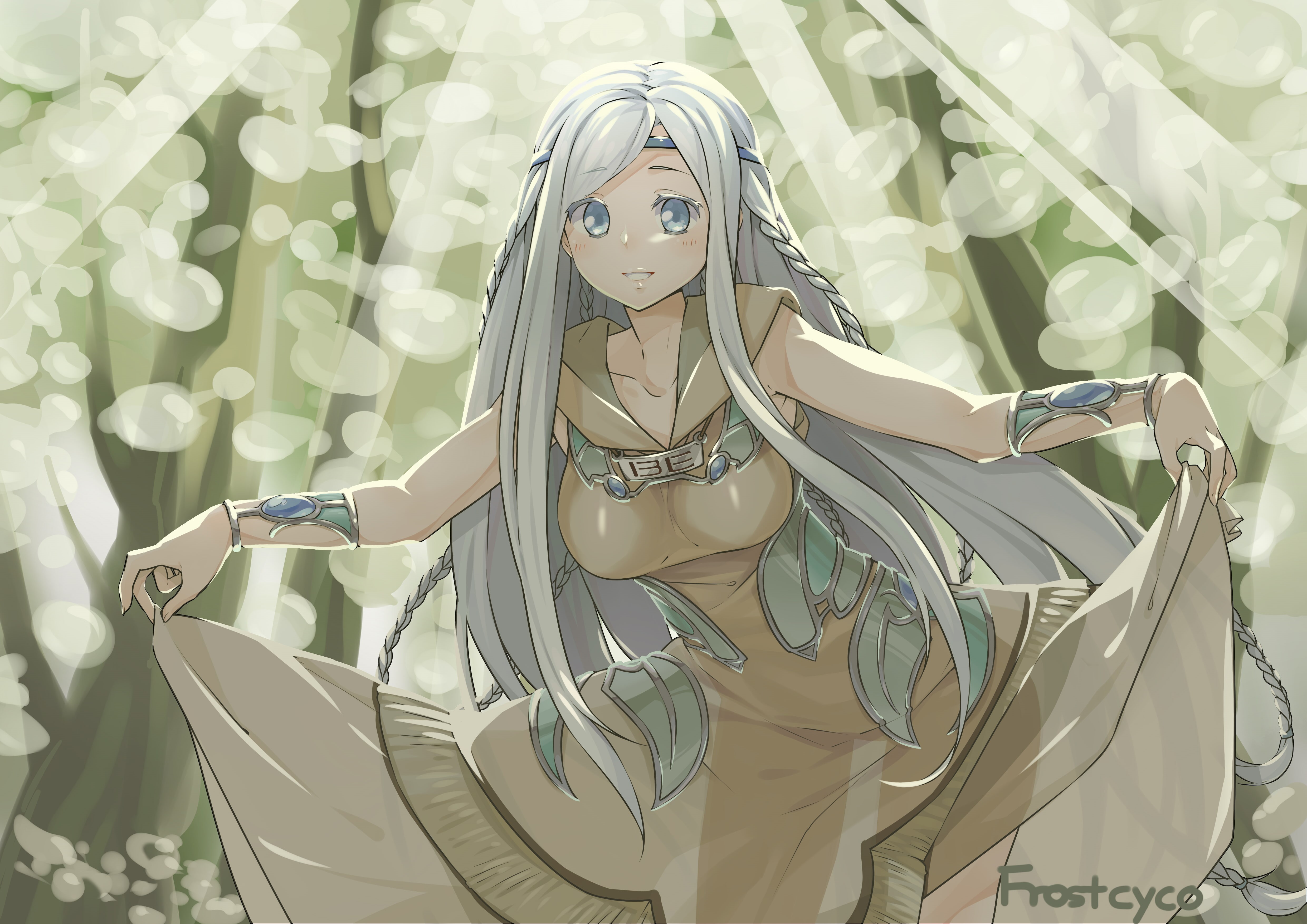 bright, 4K, Maiden with Eyes of Blue, yugioh, Frostcyco, shrine maidens, white hair, HD Wallpaper