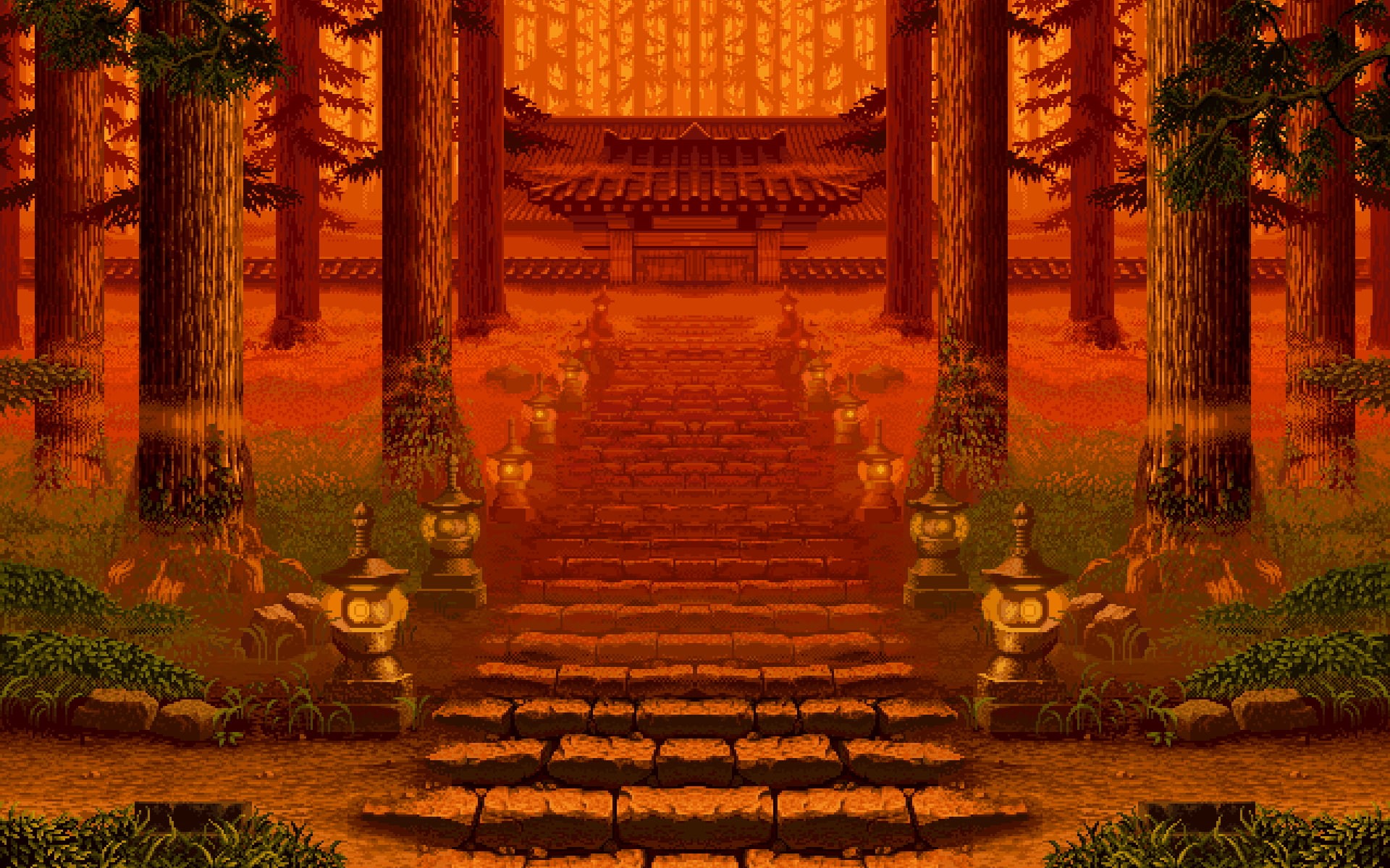 1080P, artwork, pixel art, pixels, Samurai Shodown, trees, HD Wallpaper