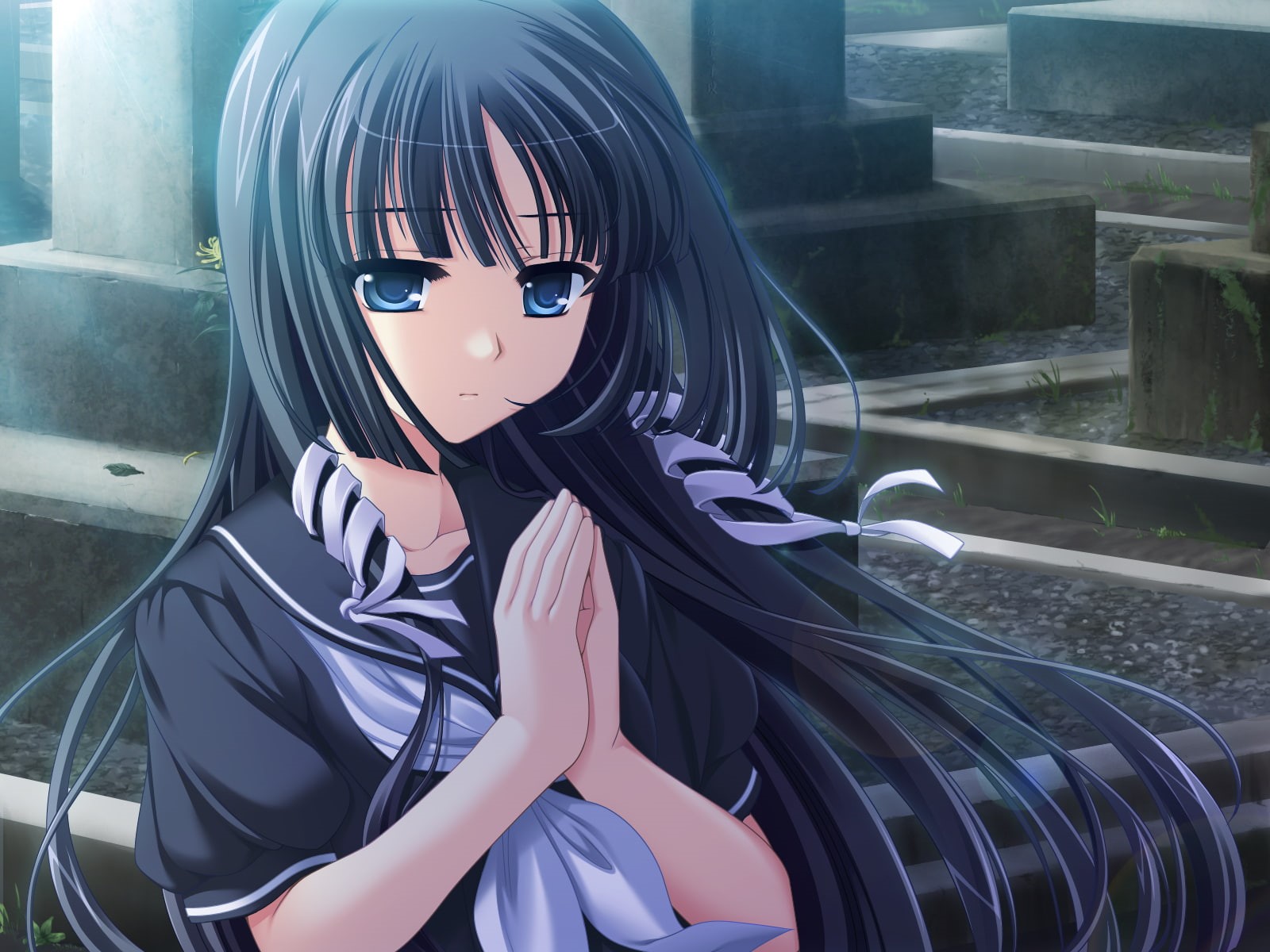 minagami, seifuku, game, hakone, 720P, odawara, tasogare, hair, sakuya, eyes, sinsemilla, blue, long, HD Wallpaper