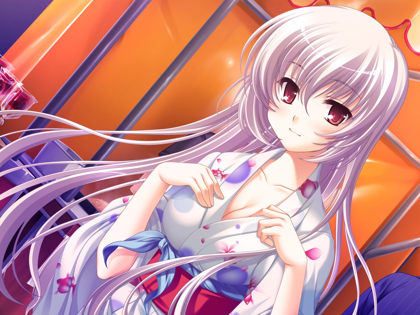 long, clothes, ginko, tasogare, hair, sinsemilla, kimono, white, odawara, eyes, red, game, hakone, japanese, 720P, HD Wallpaper