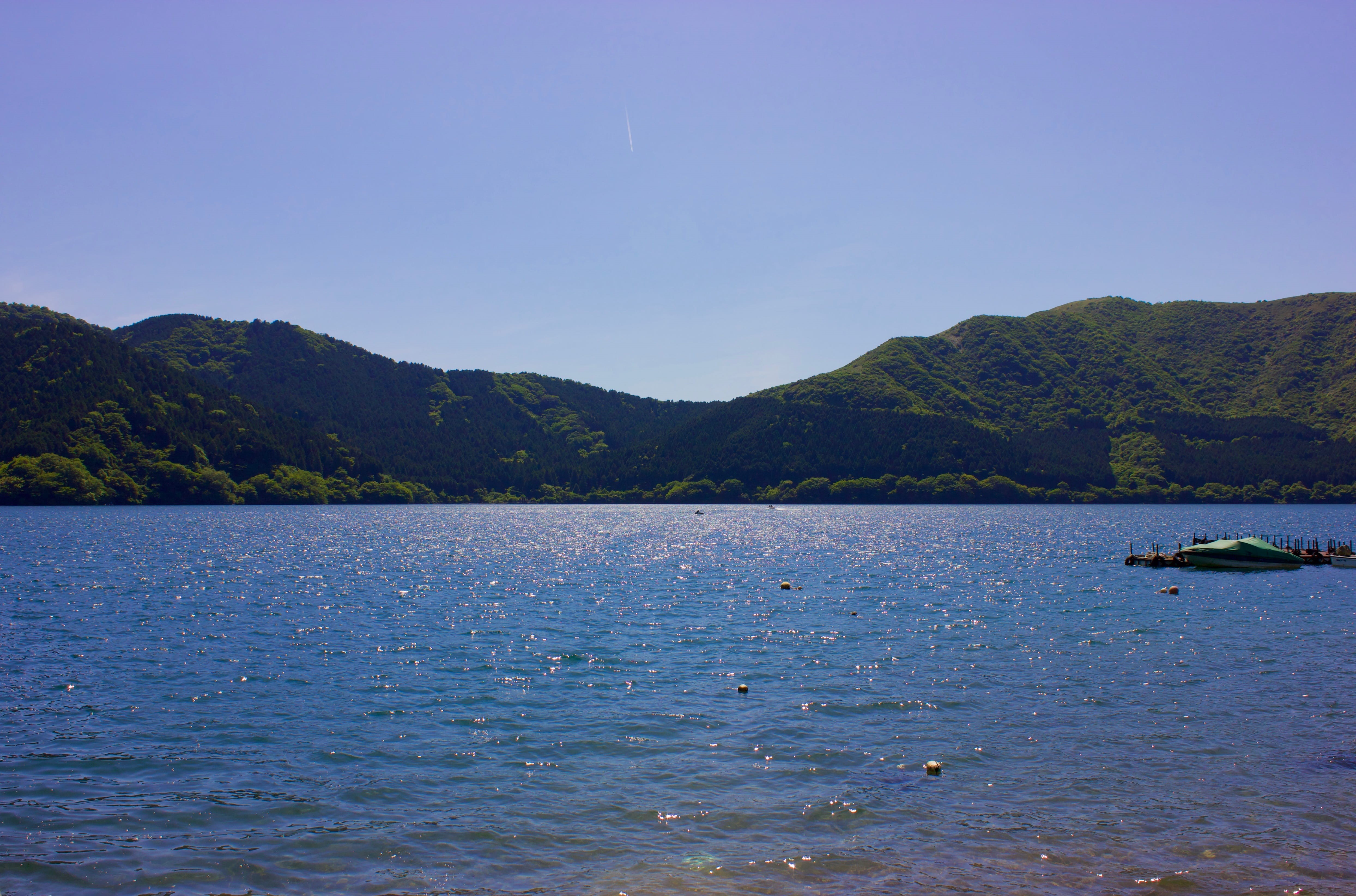 tranquil scene, clear sky, sky, nature, asia, mountain, idyllic, afternoon, beautiful, 4K, sparkle, hakone, day, cold, scenics - nature, water, beauty in nature, HD Wallpaper