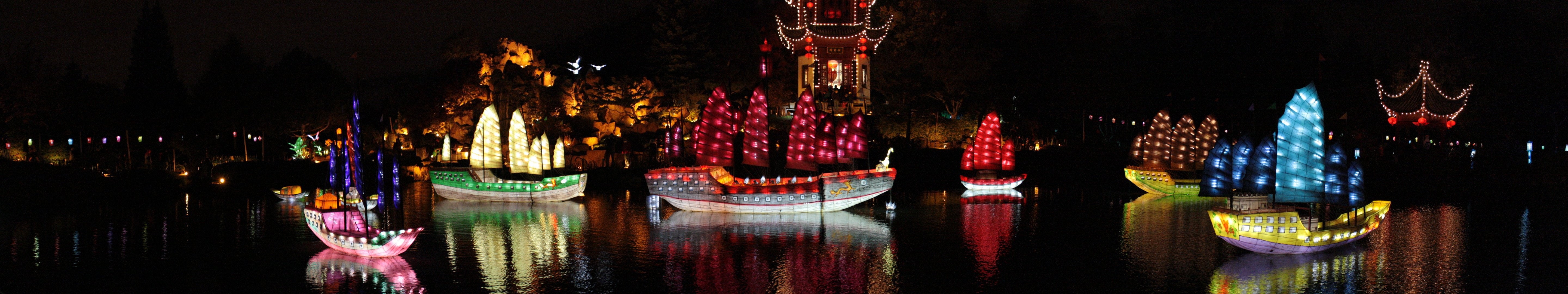 multiple, panoramic, screen, japon, lanterne, chinoise, biodome, montreal, japponais, tripple.multi, 5K, des, lumières, jardin, monitor, panoramique, HD Wallpaper