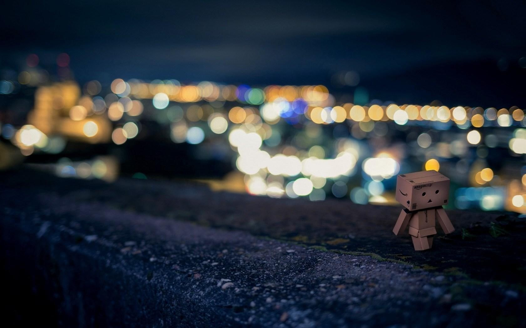 city, bokeh, 720P, lights, danbo, box, night, HD Wallpaper