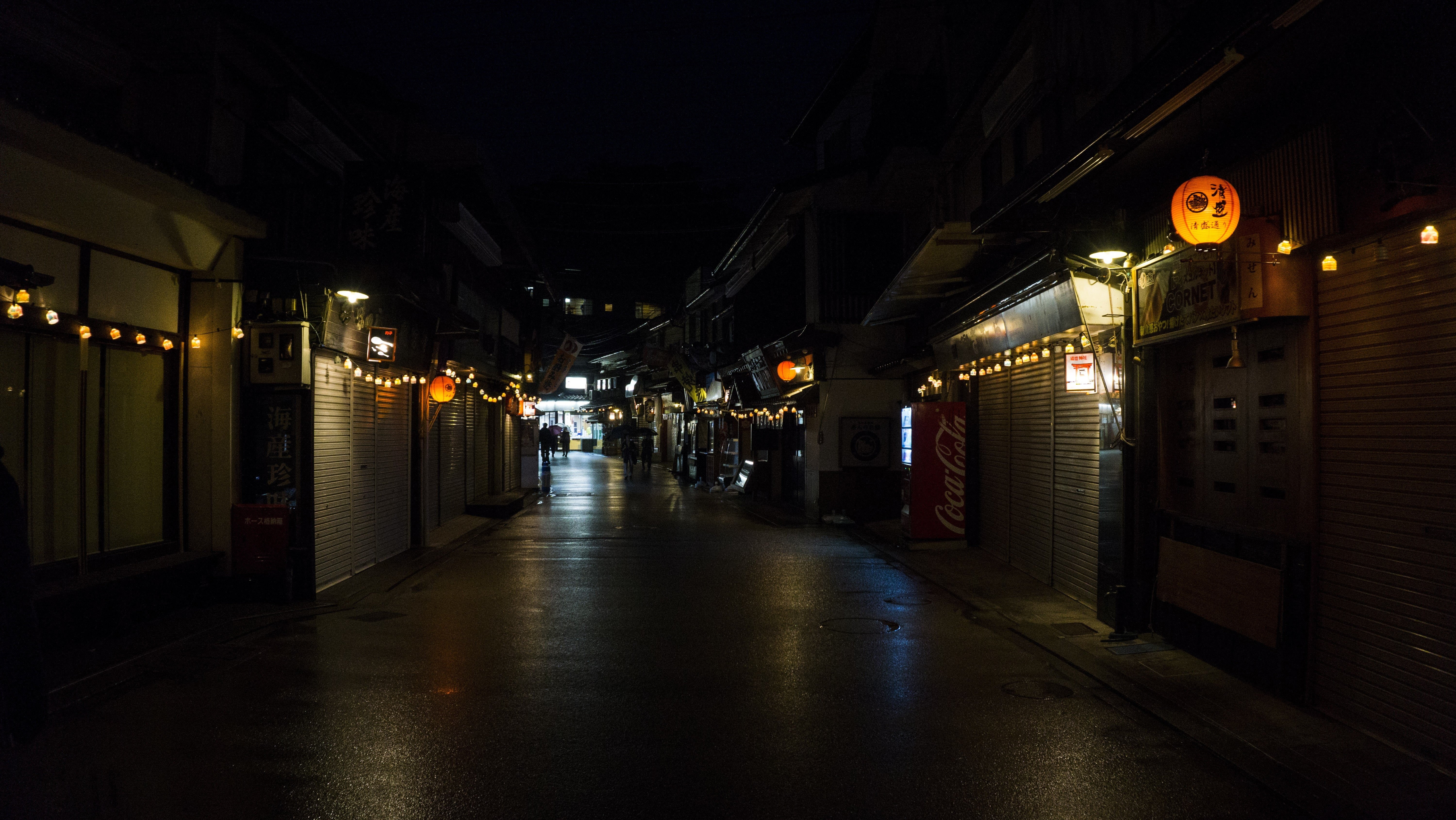 street, built structure, building, building exterior, shutter, itsukushima japan street light lantern night asia, lighting equipment, 5K, electric lamp, HD Wallpaper