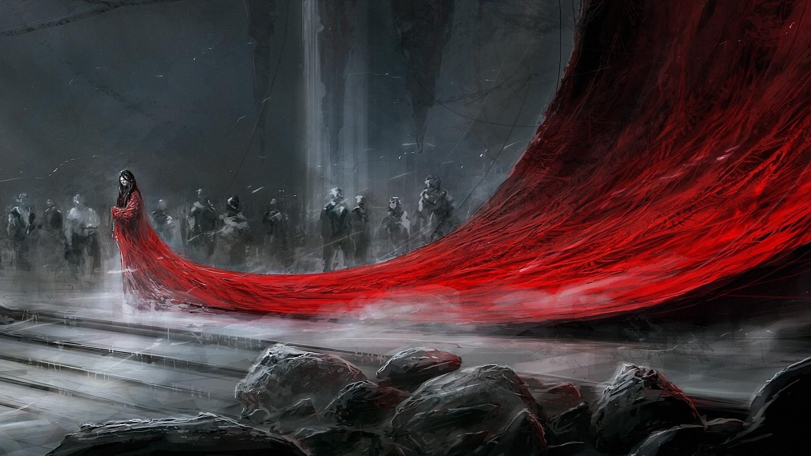 red, dark, art, x, cover, dress, 720P, hd, abstract, fantasy, HD Wallpaper