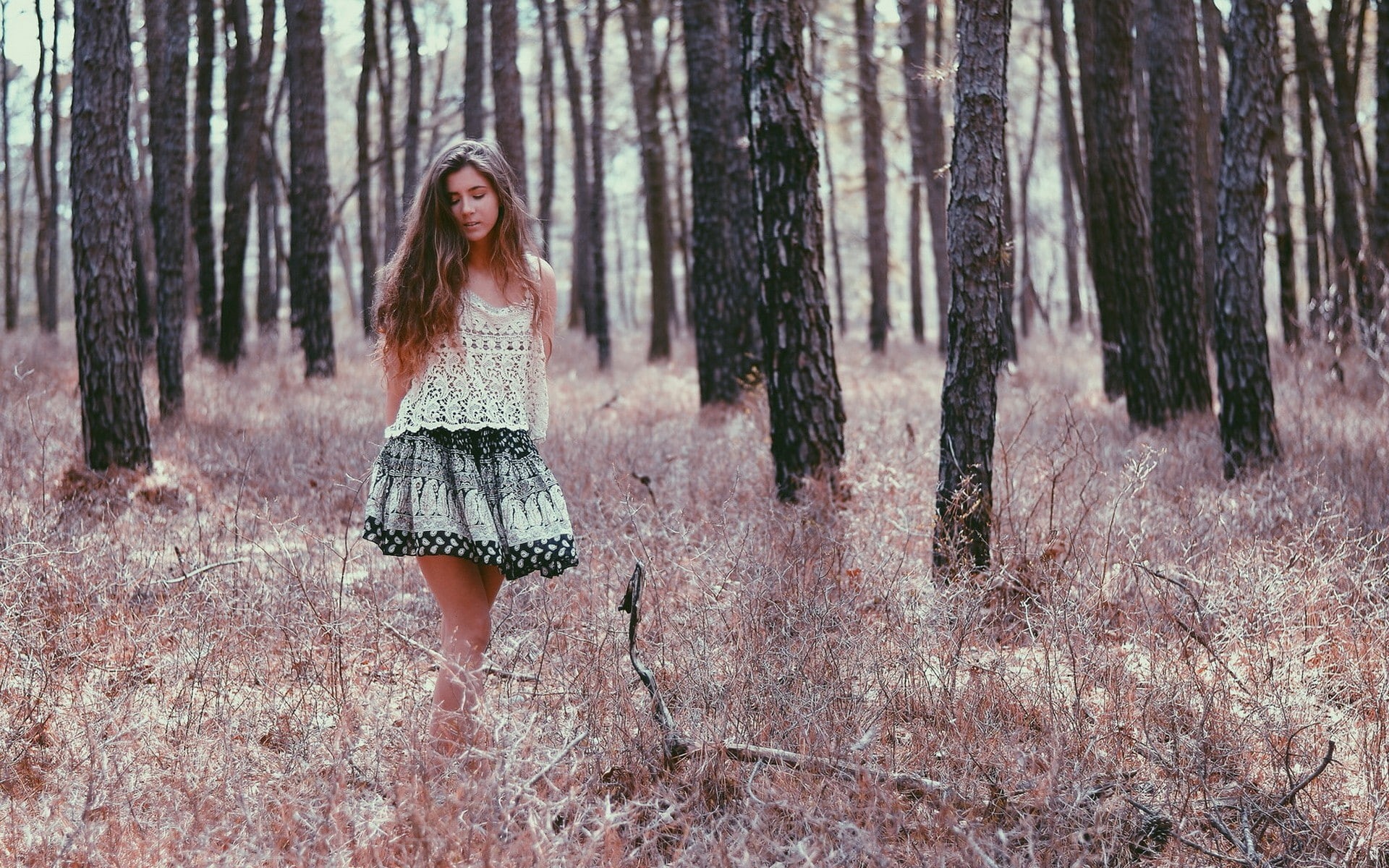 long, forest, 1080P, long hair, women, hair, trees, HD Wallpaper