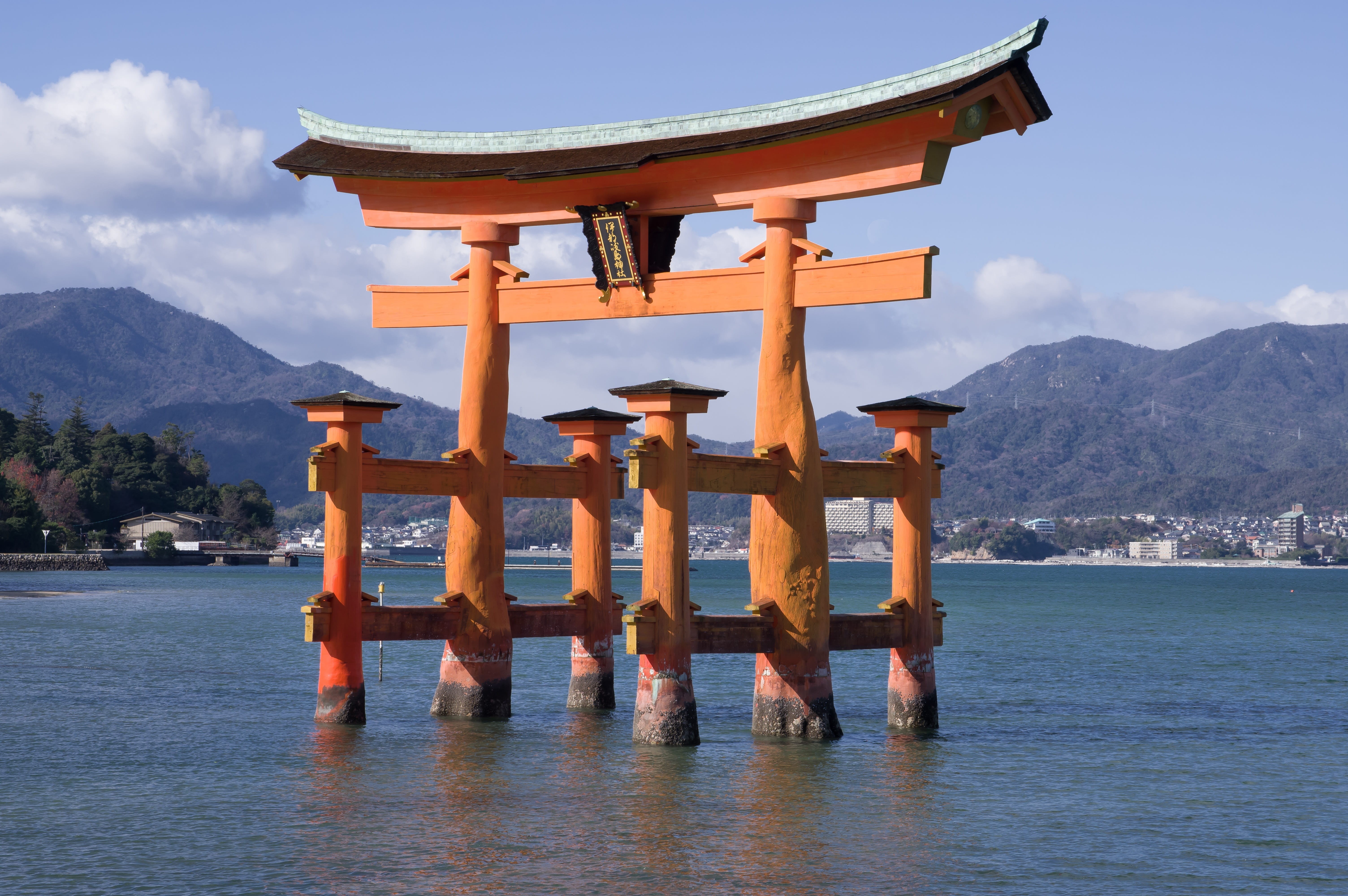 5K, lifestyles, religion, miyajima, japan, nature, day, shrine, architecture, building exterior, buddhism, built structure, belief, sanctuary, waterfront, HD Wallpaper