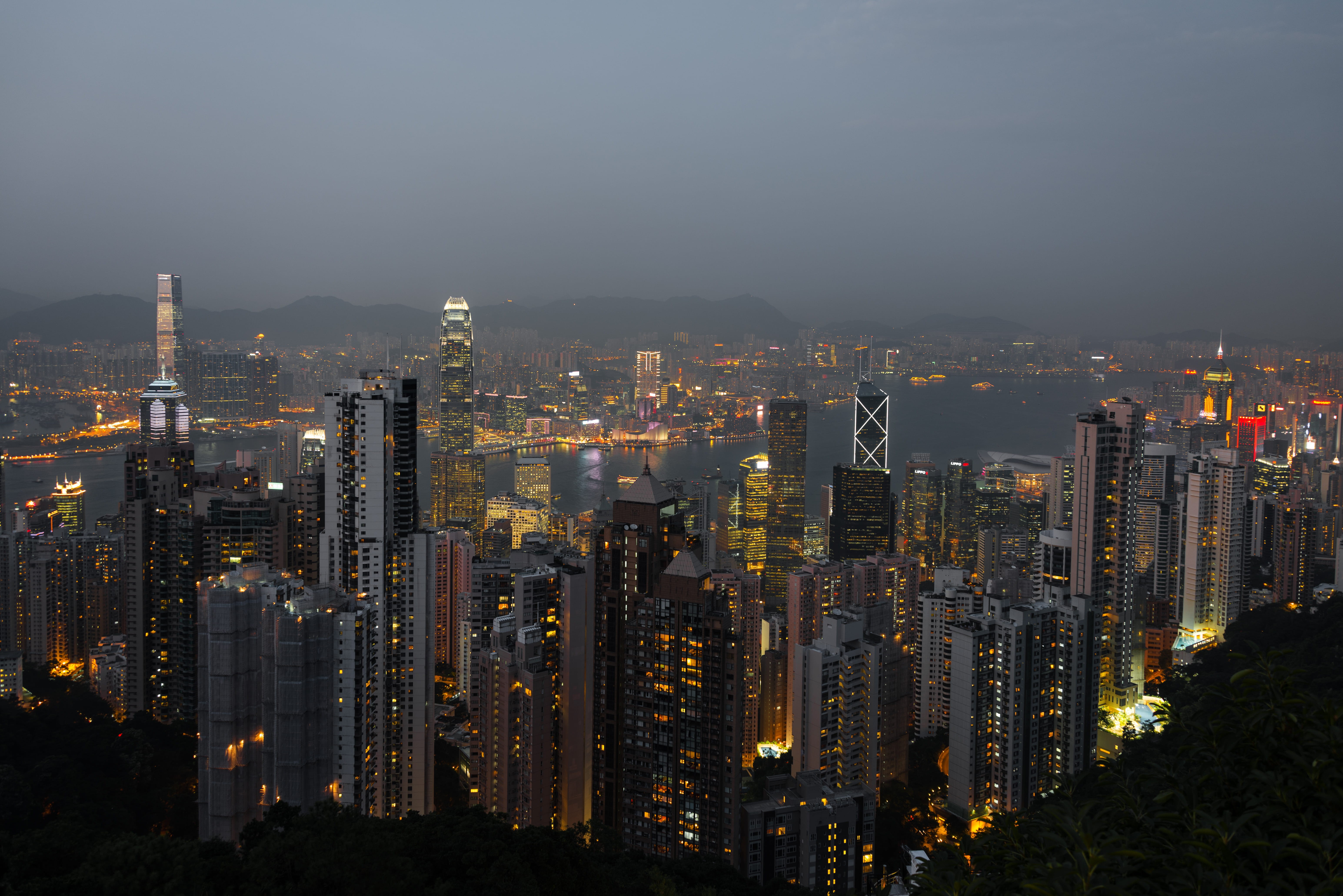 tower, landscape, asia, aerial view, hong kong, office building exterior, crowded, 5K, spire, business, illuminated, modern architecture, downtown, appartment, HD Wallpaper