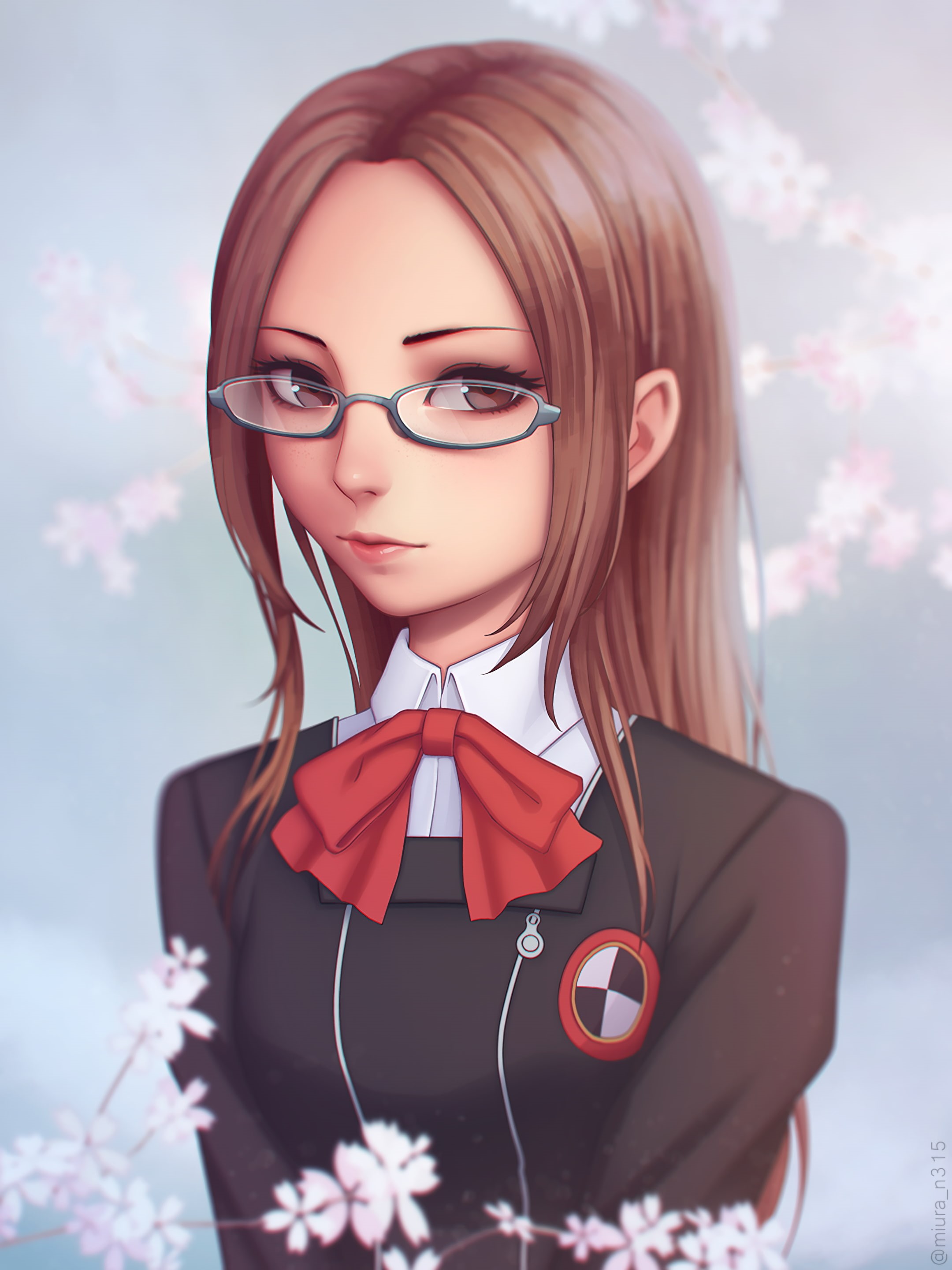 Persona series, glasses, brown eyes, brunette, meganekko, Chihiro Fushimi, anime girls, anime, 2K, Persona 3, long hair, Phone HD Wallpaper