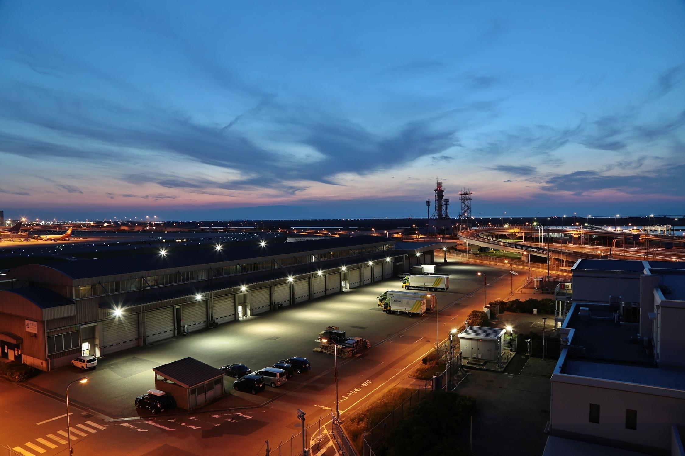 japan, building exterior, built structure, high angle view, motor vehicle, architecture, airport, sky, no people, factory, 1080P, nature, kansai international airport, HD Wallpaper