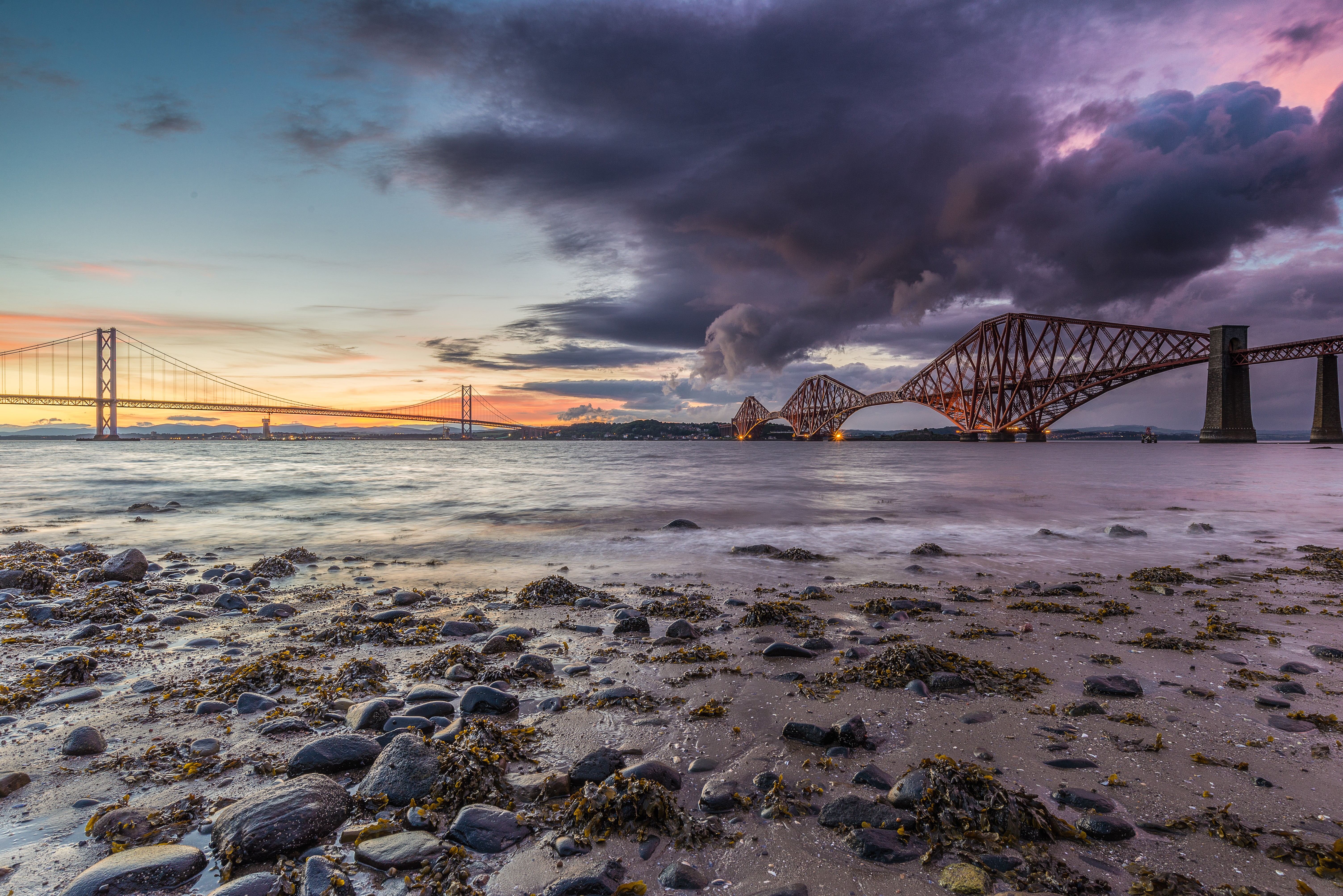 sunset  coast, bridge - Man Made Structure, 5K, suspension Bridge, architecture, Architectural photography, water, FAce, urban Skyline, day, transport, HD Wallpaper