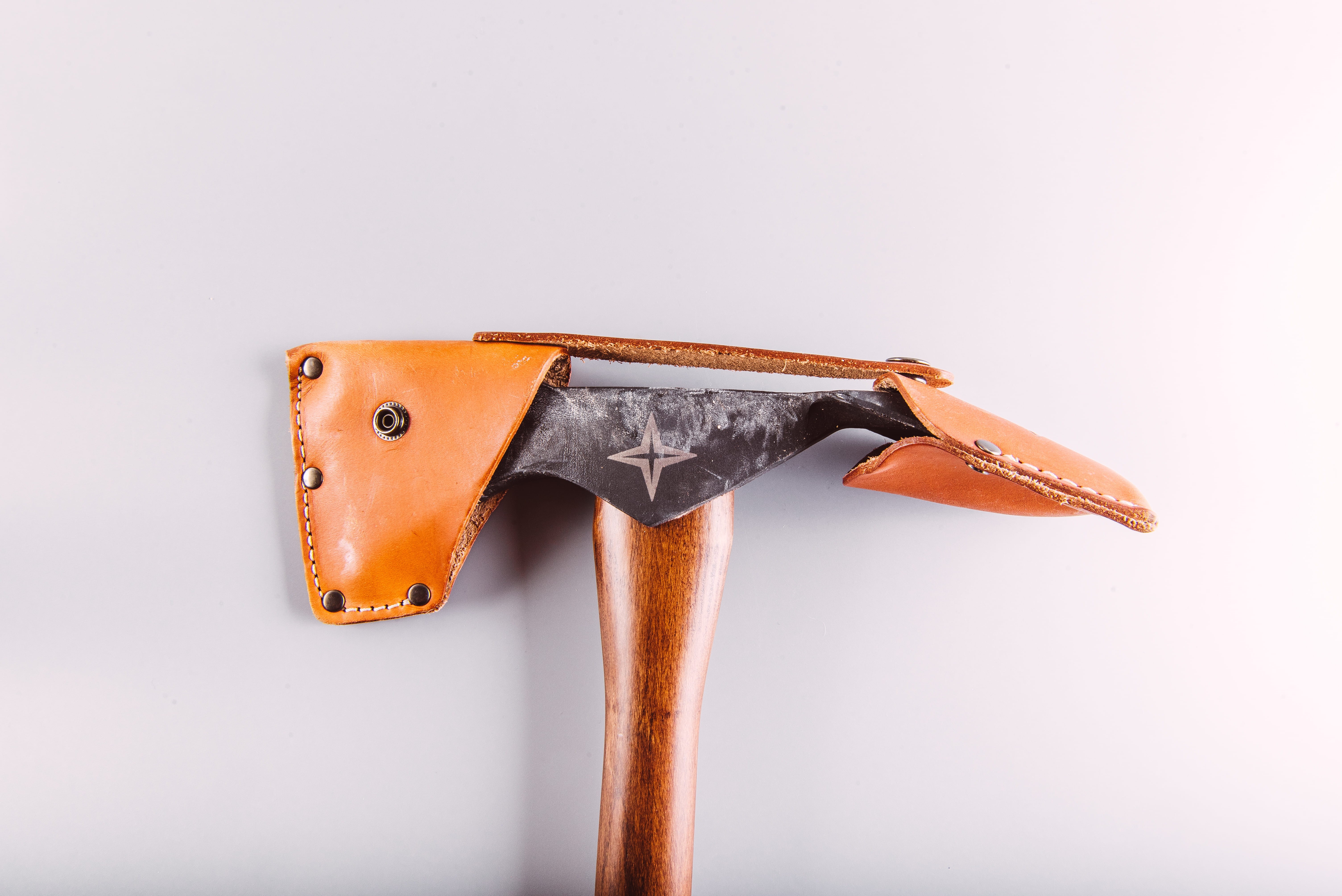 case, single object, work tool, black, rusty, white background, alloy, tool, metal, orange color, no people, 5K, leather, copy space, studio shot, axe, HD Wallpaper
