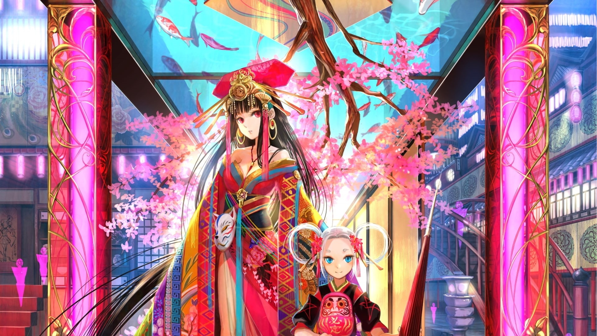 multi colored, young adult, palace, princess, anime, arts culture and entertainment, costume, kimono, front view, festival, lifestyles, beautiful woman, HD Wallpaper