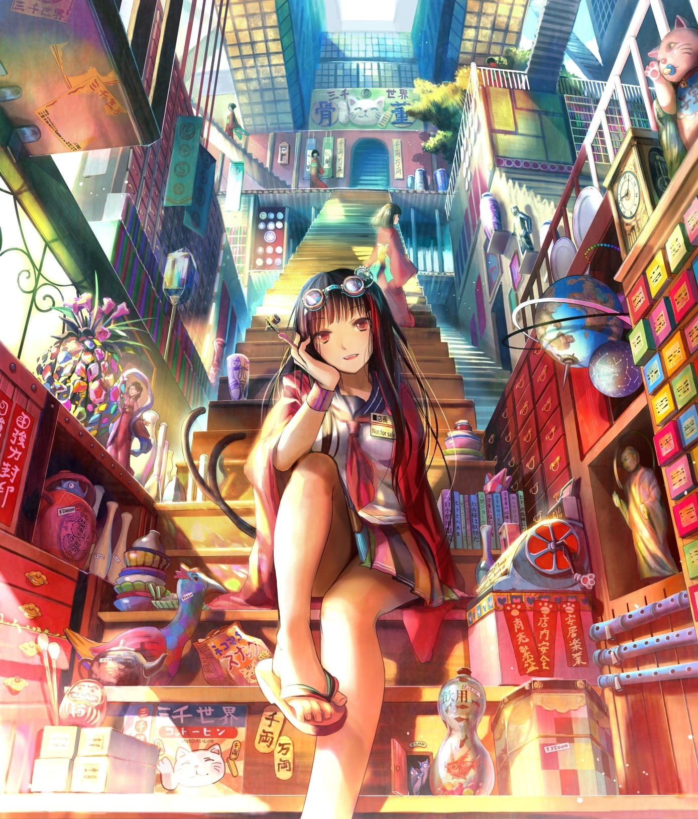 adult, young adult, stairs, Fuji Choko, indoors, representation, sitting, leisure activity, amusement park, beautiful woman, original characters, one person, Phone HD Wallpaper