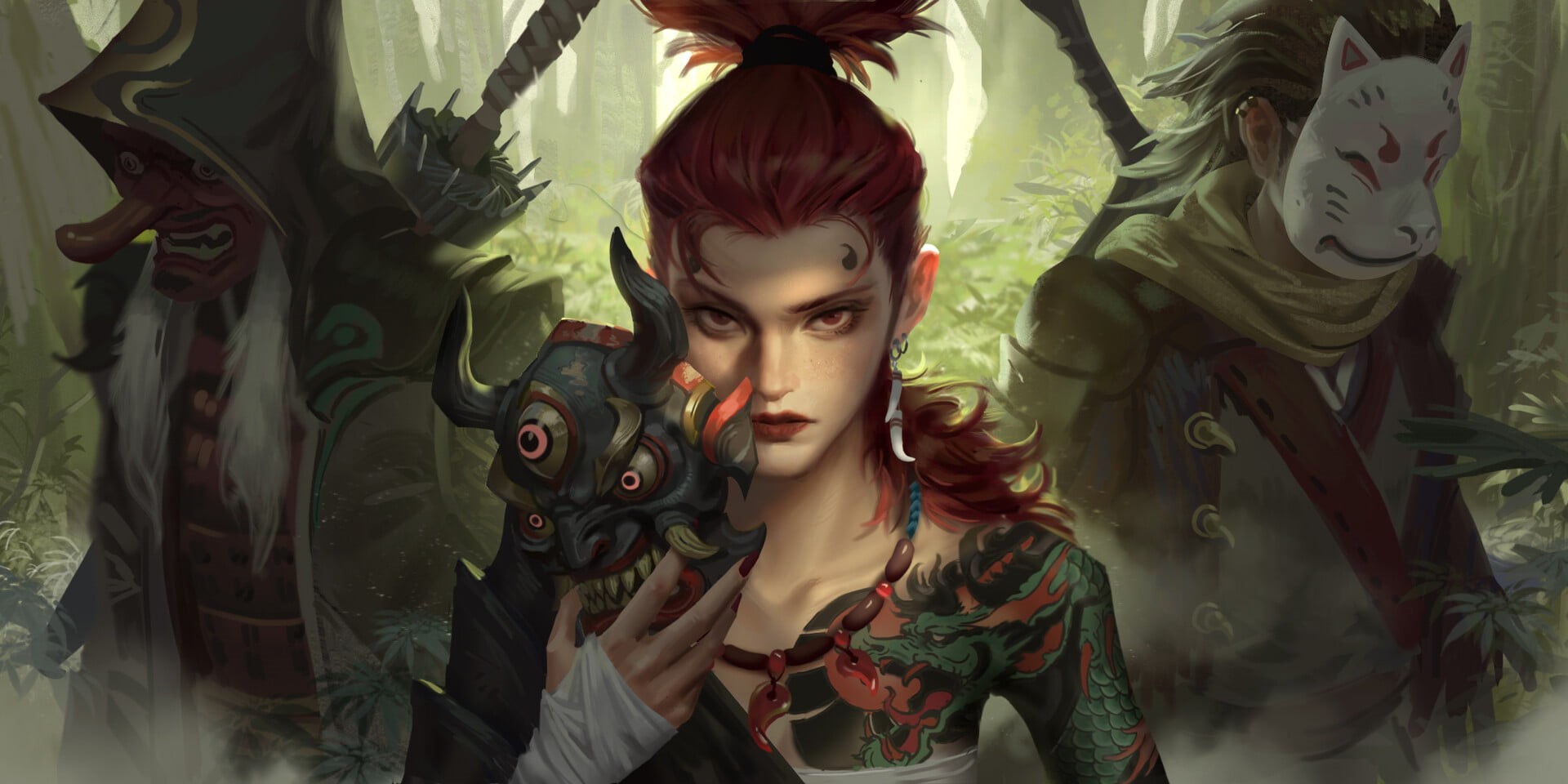 1080P, character design, samurai, warrior girls, digital, mask, hou china, digital art, HD Wallpaper