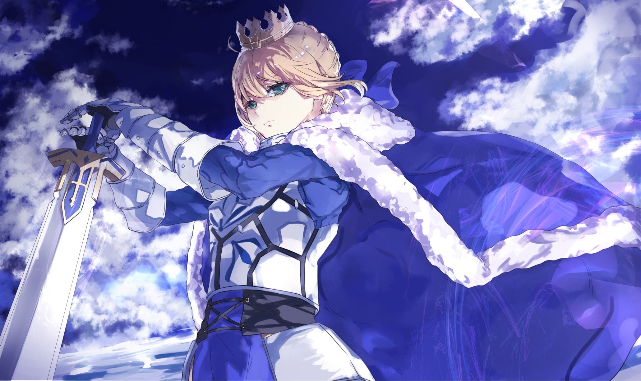 statue, no people, sunlight, sky, tiara, human representation, female likeness, craft, beauty in nature, blonde, low angle view, art and craft, Anime, outdoors, HD Wallpaper