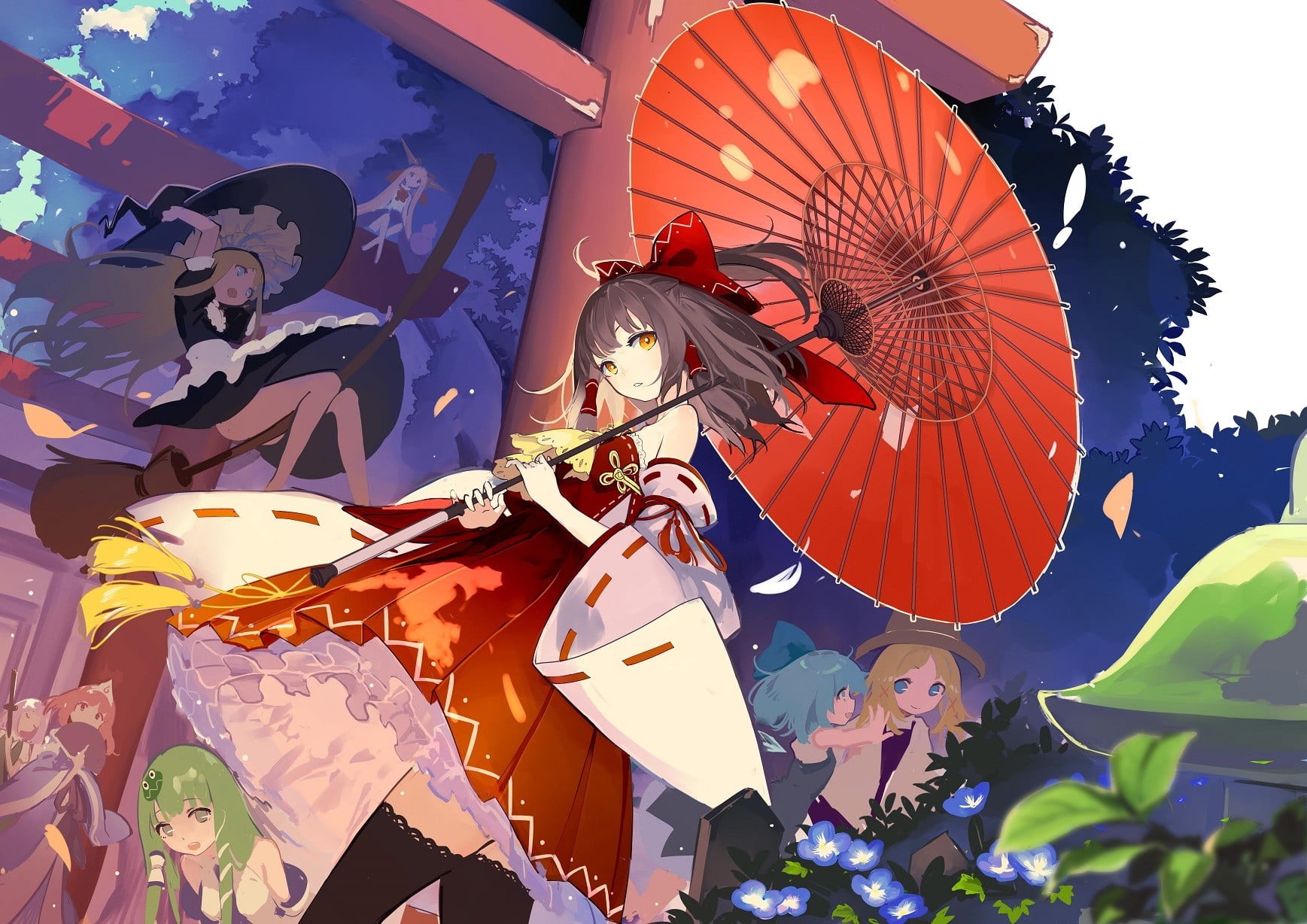 built structure, Konpaku Youmu, real people, creativity, adult, 720P, human representation, day, architecture, low angle view, umbrella, art and craft, HD Wallpaper