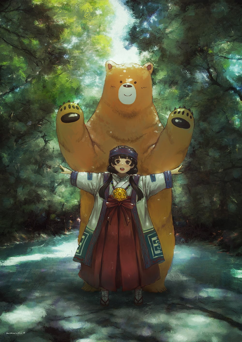 bears, anime girls, Kumai Natsu, Kuma Miko, loli, Machi Amayadori, 720P, Phone HD Wallpaper