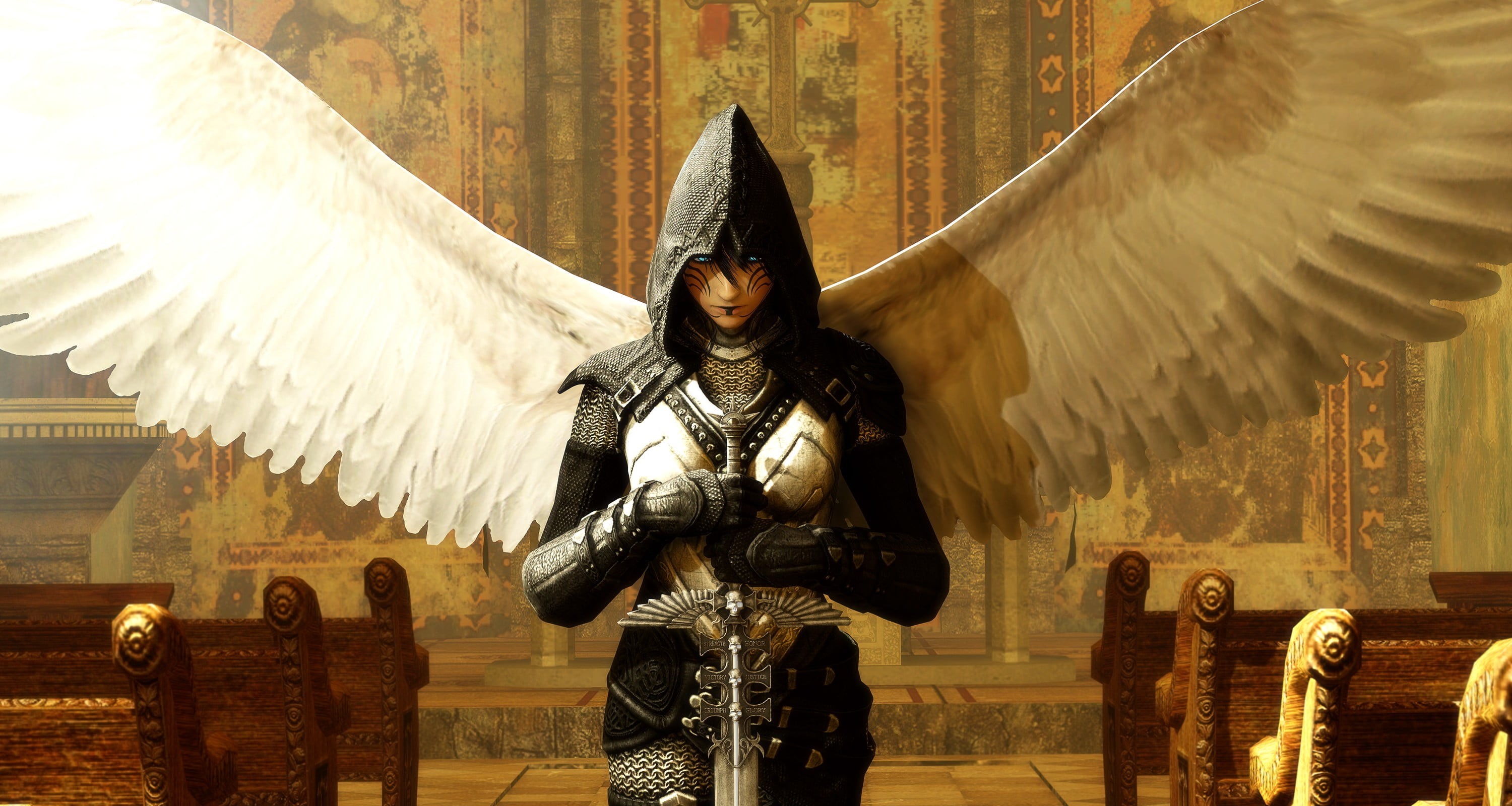 statue, art and craft, white, illustration, history, sculpture, church, bird, hoods, wings, the past, armor, animal wildlife, fantasy art, angel, one person, HD Wallpaper