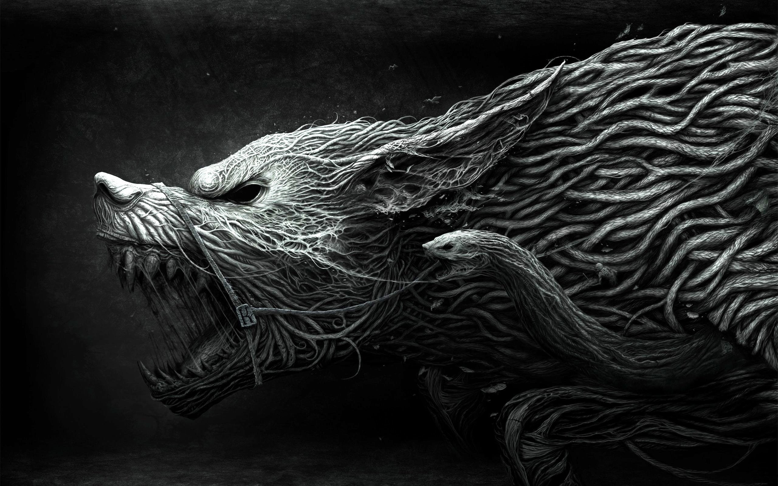 2K, wolf, angry, snake, 3d and abstract, HD Wallpaper