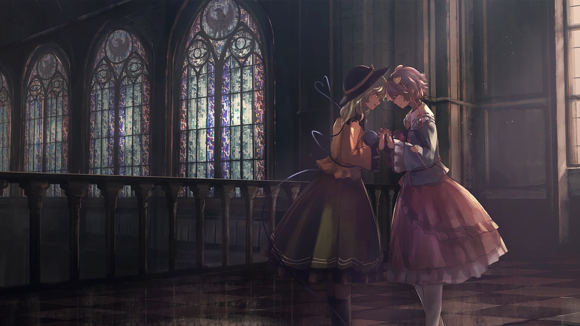 1080P, adult, anime girls, clothing, Komeiji Satori, indoors, place of worship, building, real people, day, belief, Komeiji Koishi, women, architecture, HD Wallpaper