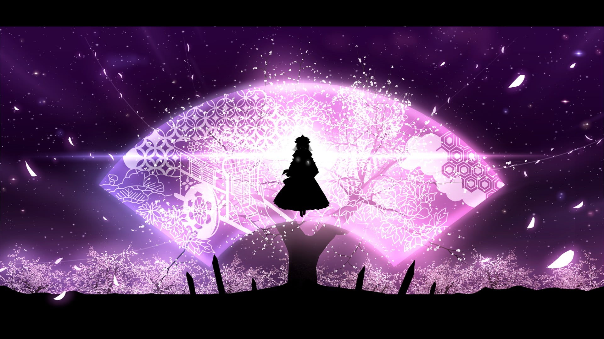 futuristic, arms raised, astronomy, real people, light, rear view, digital composite, one person, glowing, Saigyouji Yuyuko, night, full length, illuminated, HD Wallpaper