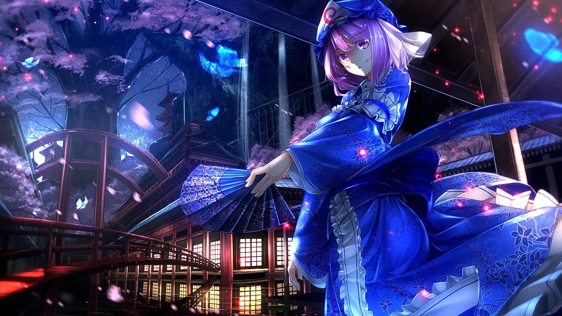 built structure, city life, anime girls, nightlife, arts culture and entertainment, celebration, outdoors, 1080P, reflection, digital composite, low angle view, HD Wallpaper