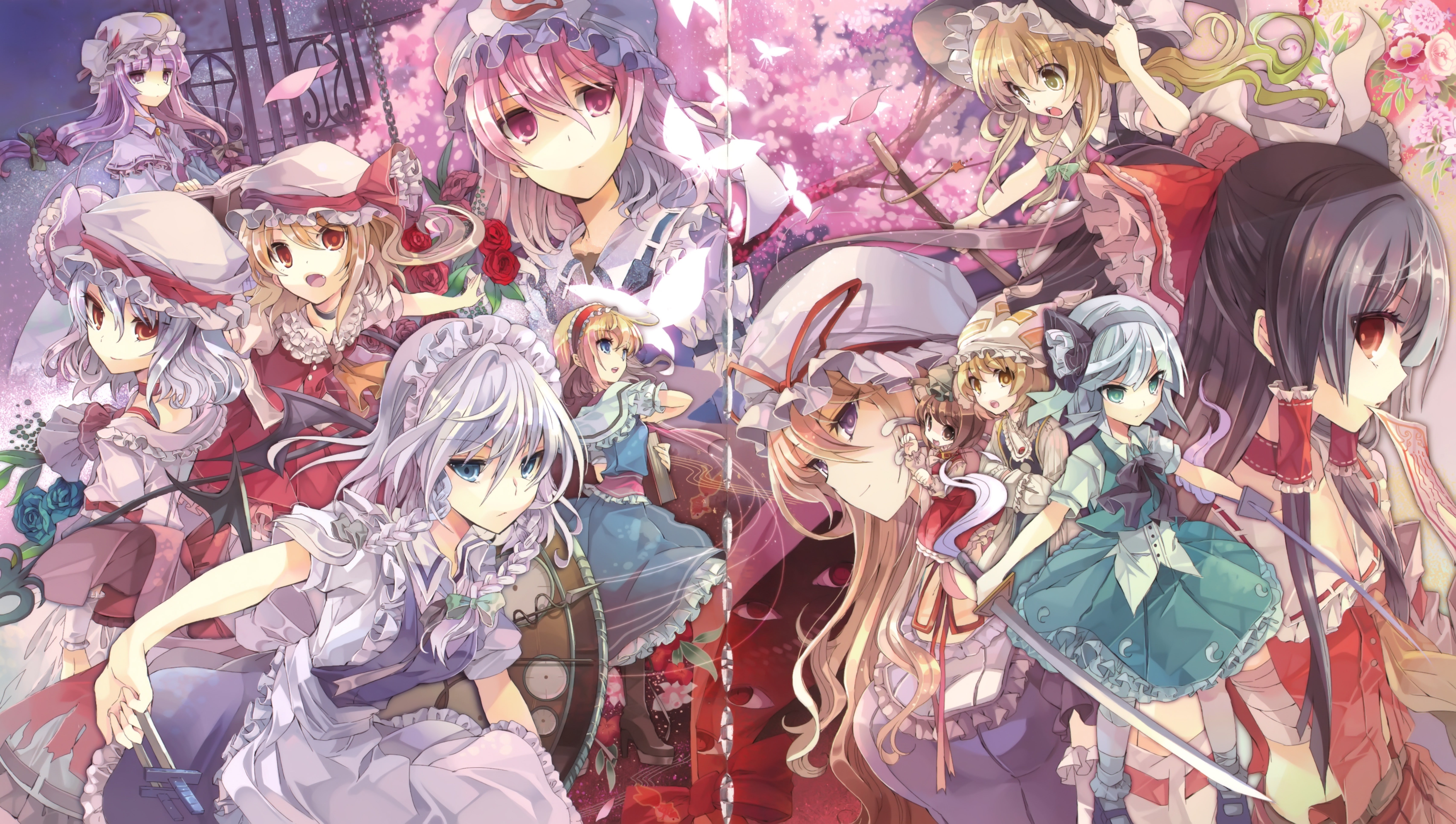retail, Chen, representation, Hakurei Reimu, Patchouli Knowledge, Konpaku Youmu, carnival, carnival - celebration event, Yakumo Ran, group of people, Saigyouji Yuyuko, HD Wallpaper