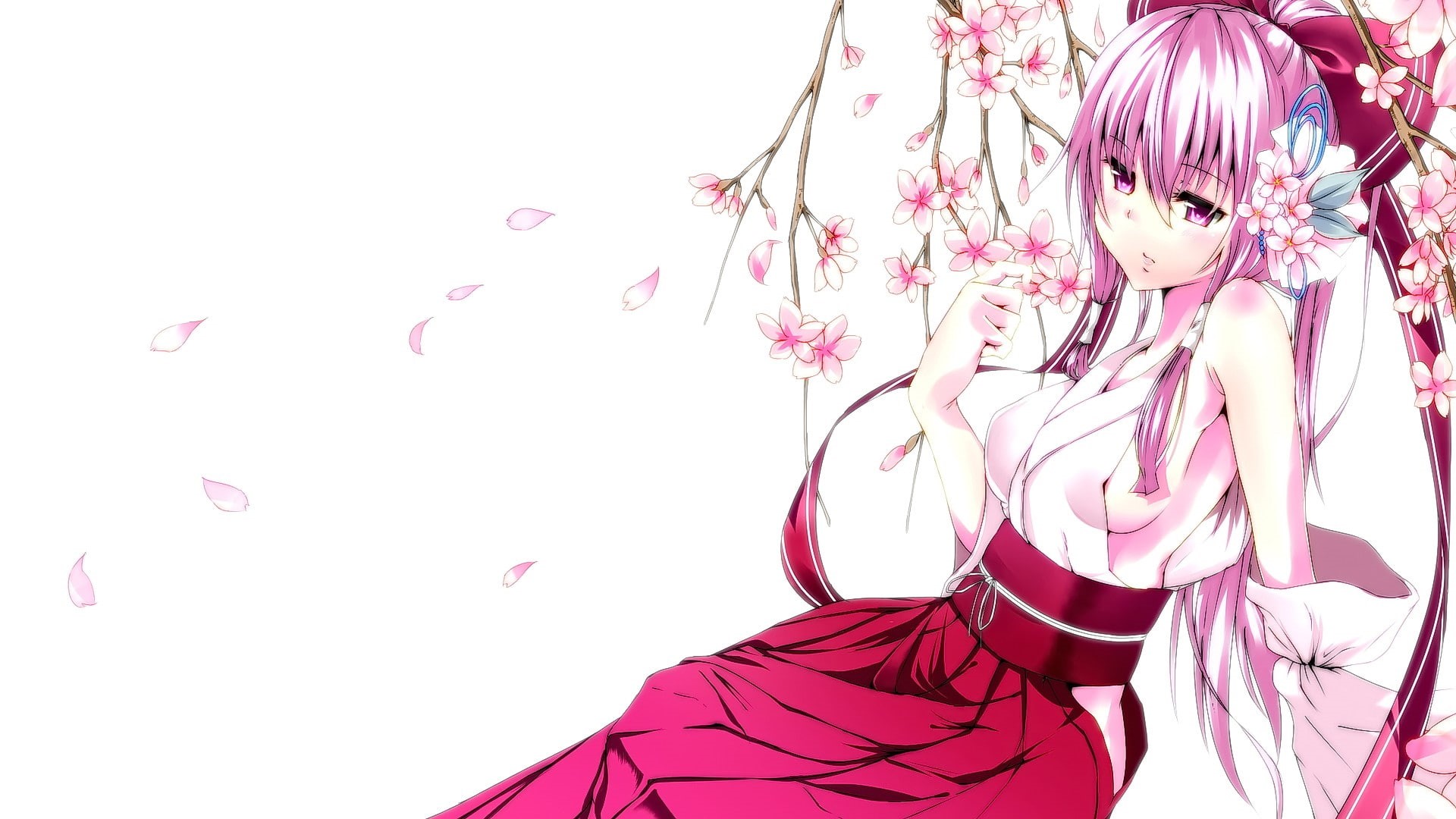 anime, anime girls, Touhou, 1080P, Hakurei Reimu, miko, cherry blossom, HD Wallpaper