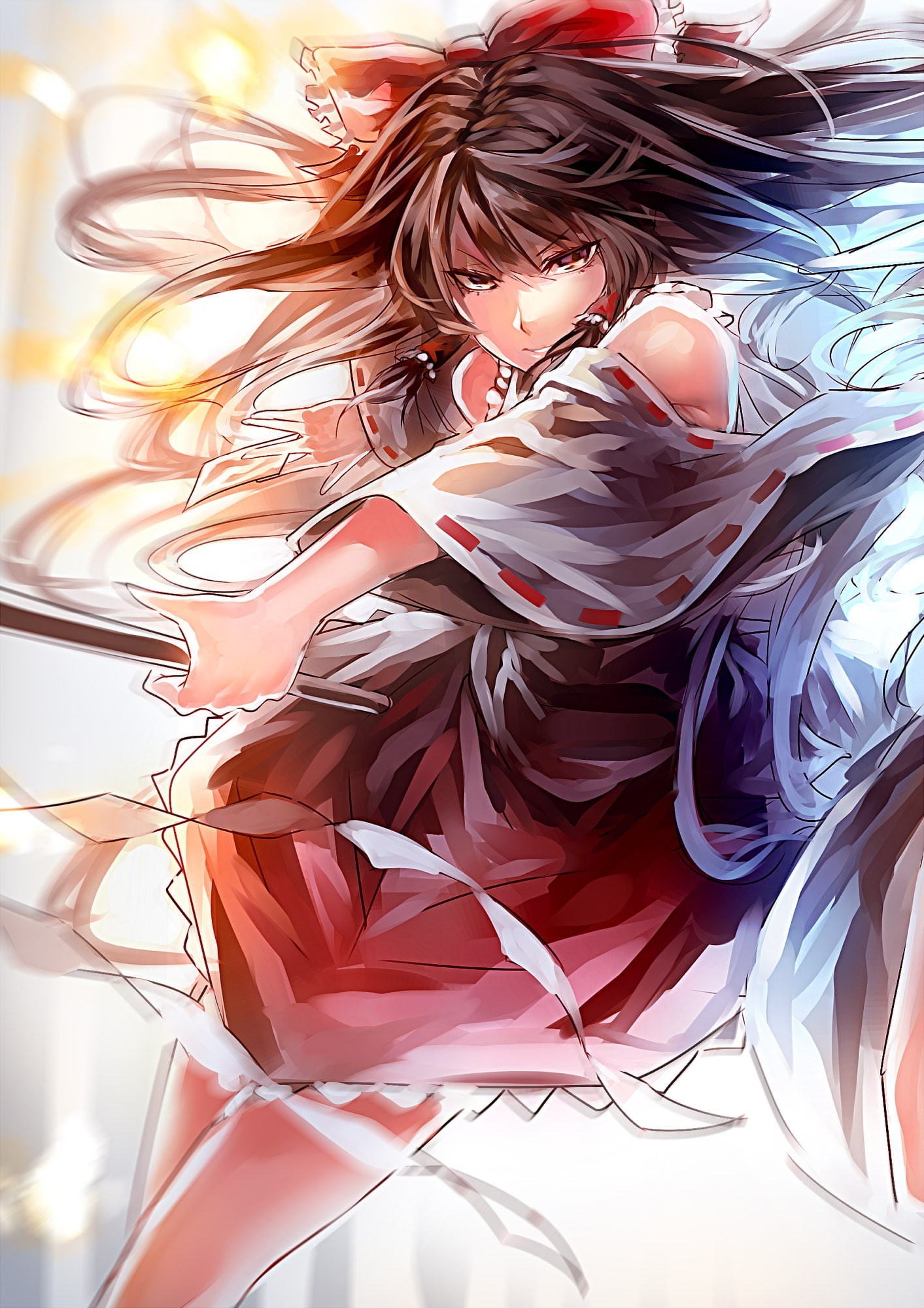 messy, looking at camera, adult, chaos, variation, beauty, Hakurei Reimu, close-up, one person, fashion model, art and craft, tangled, multi colored, human face, Phone HD Wallpaper