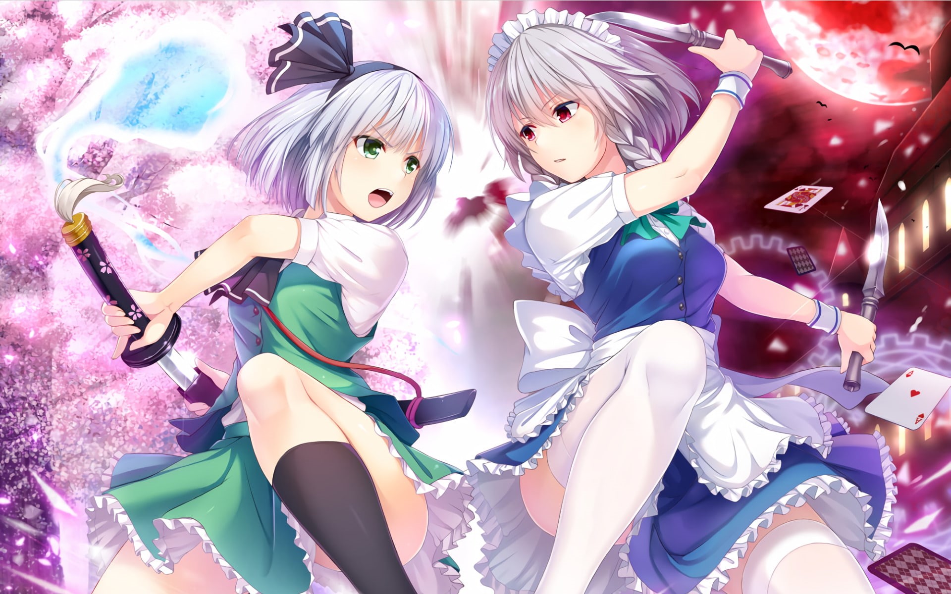 Touhou, Youmu Konpaku, 1080P, Anime, Sakuya Izayoi, HD Wallpaper