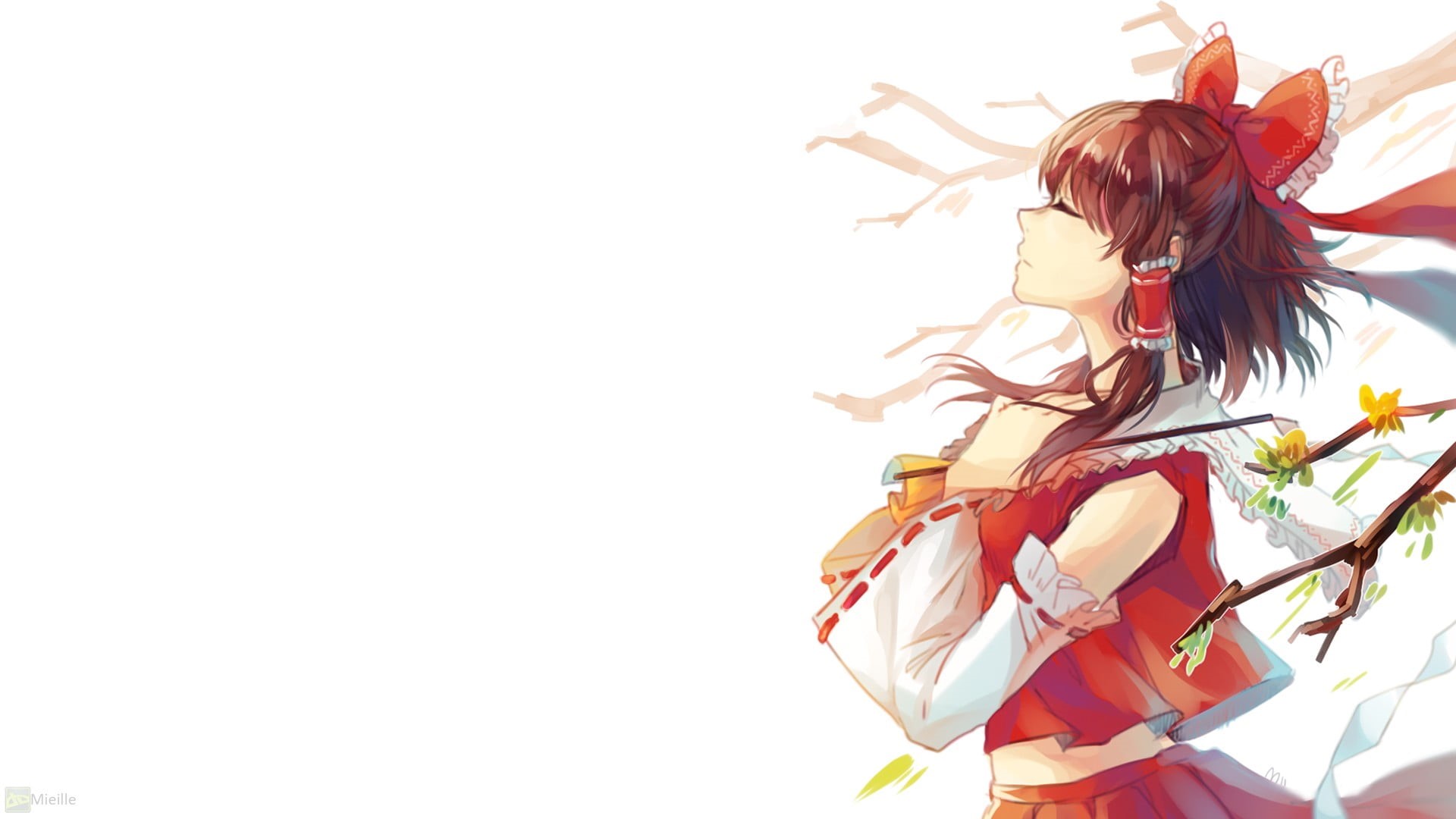 Touhou, leisure activity, adult, real people, young adult, hair, day, copy space, ascot, red, long hair, haired, scarf, people, hairstyle, clear sky, nature, HD Wallpaper