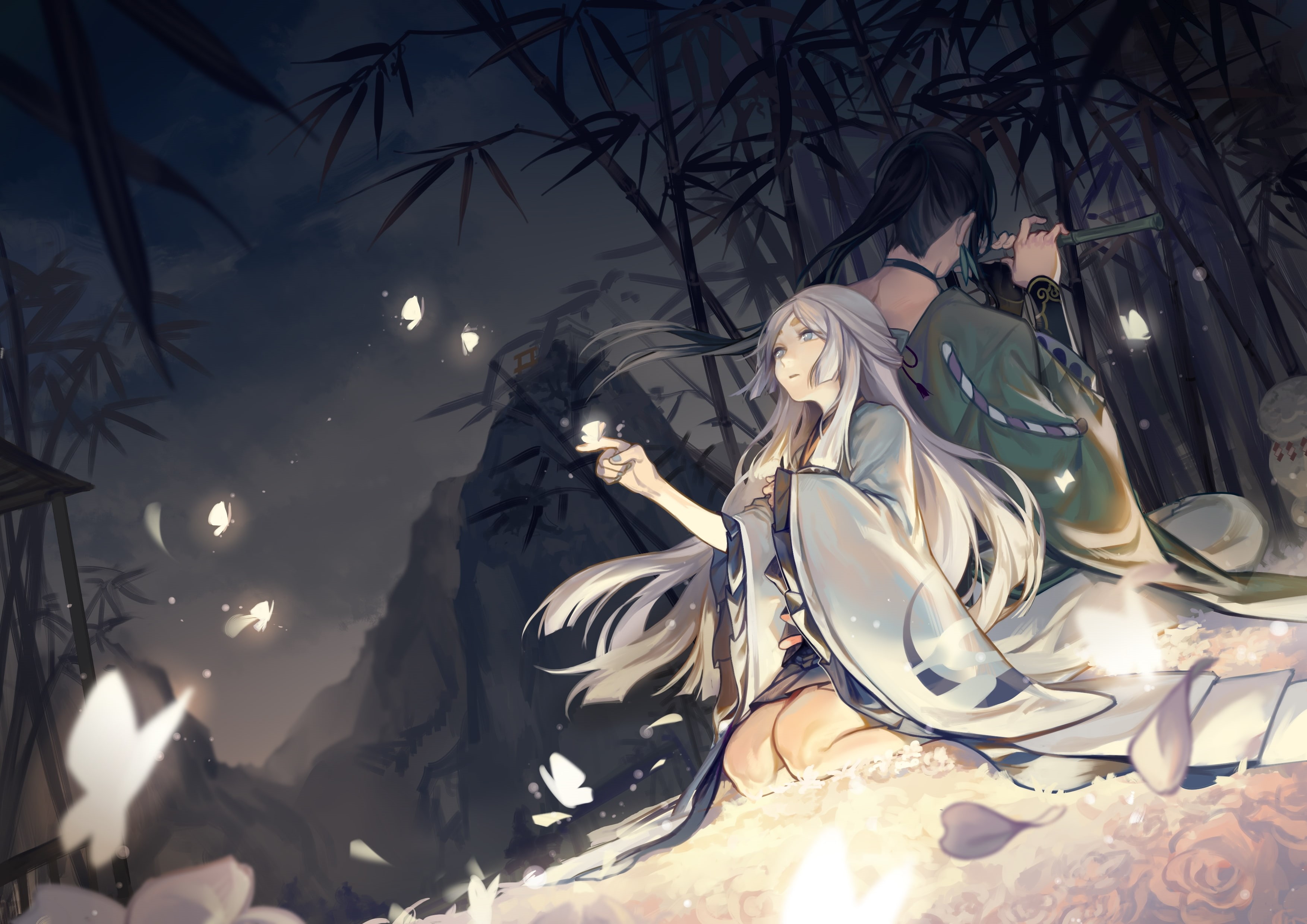 mannendake, full length, indoors, sitting, real people, onmyoji, clothing, adult, night, group of people, young adult, 2K, arts culture and entertainment, HD Wallpaper