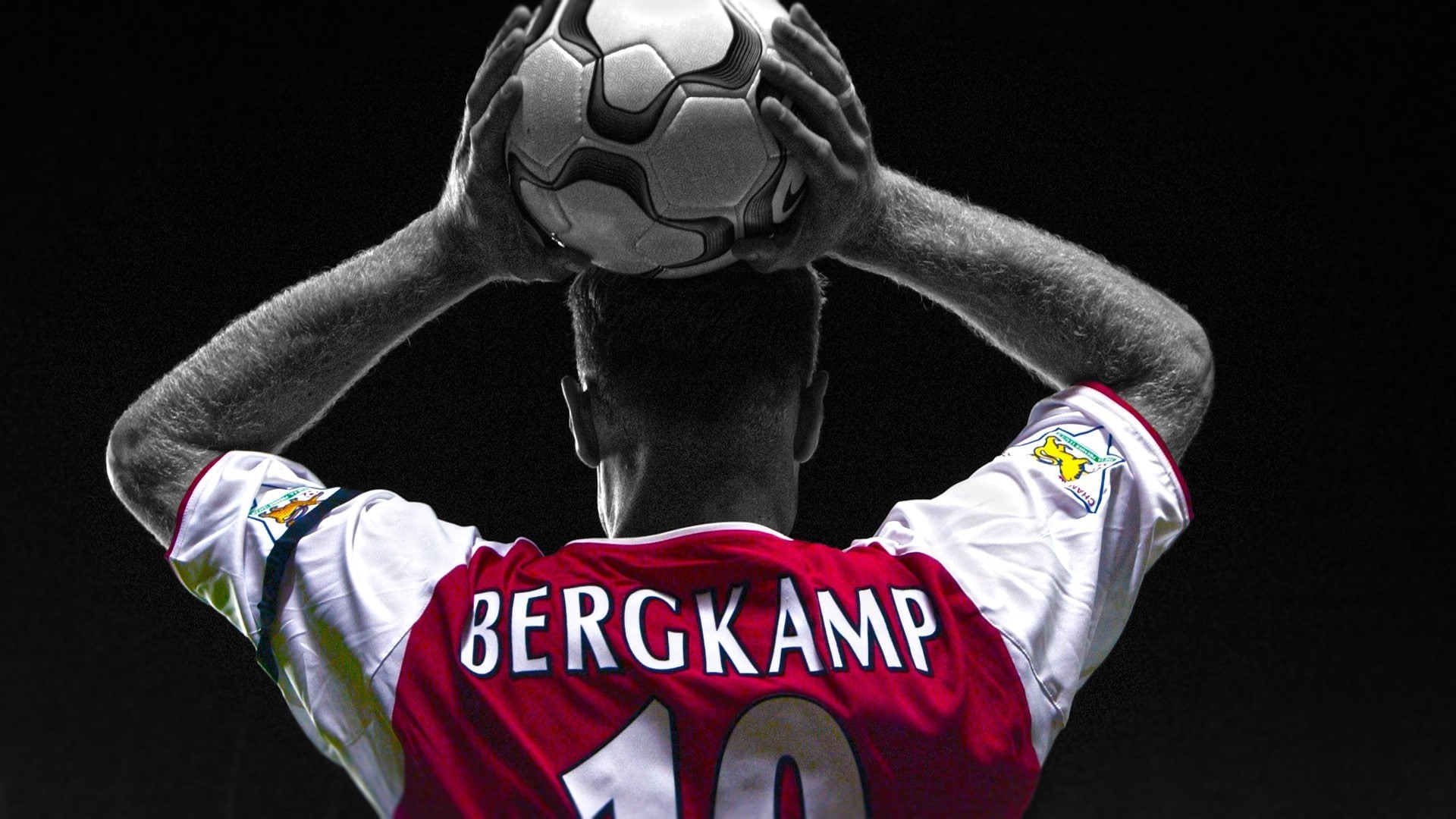 selective coloring, men, indoors, team sport, black background, healthy lifestyle, Dennis Bergkamp, young adult, sports clothing, sport, clothing, standing, HD Wallpaper