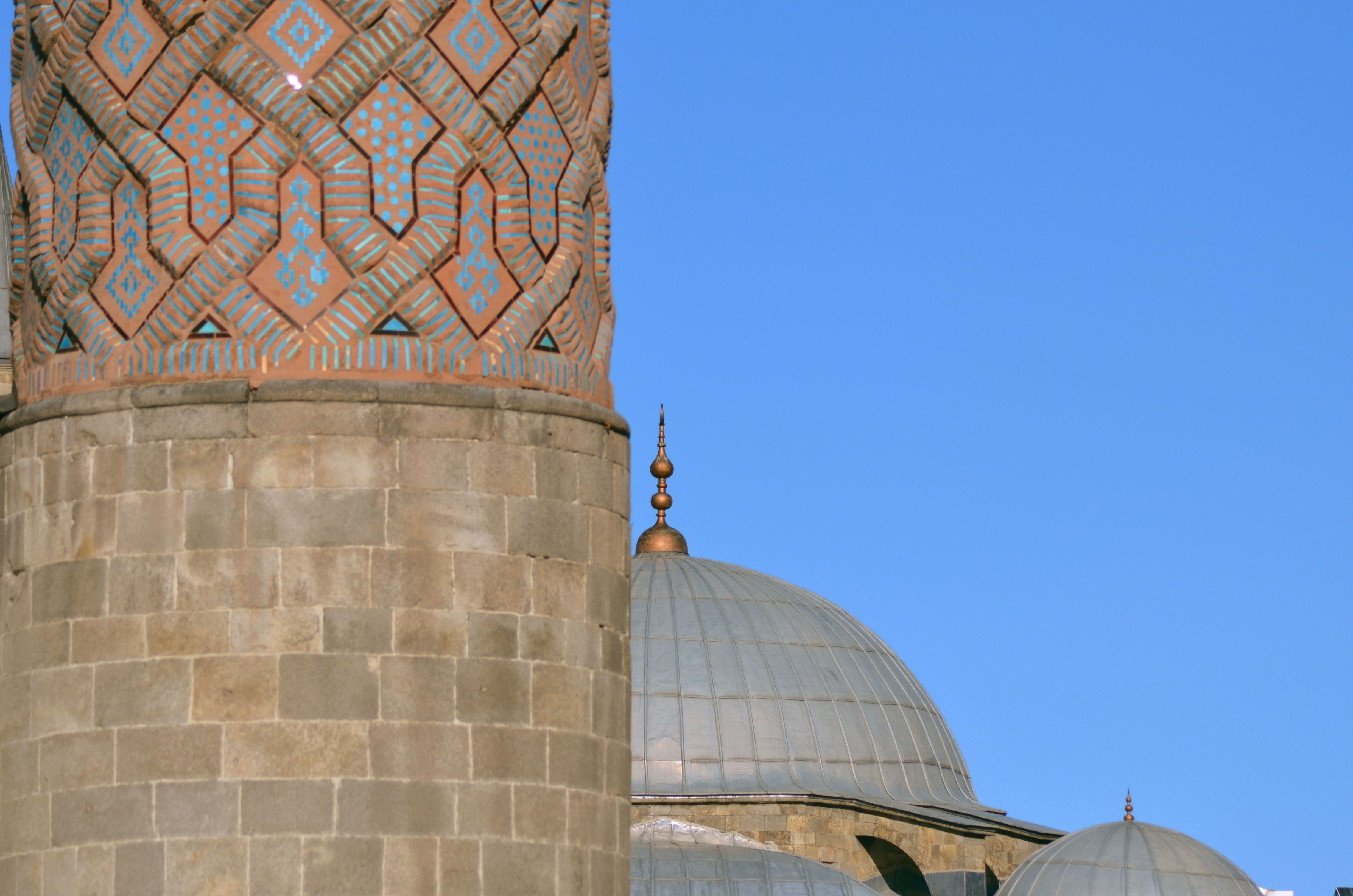 the minarets, architecture, belief, blue, built structure, clear sky, sky, minaret, Mosque, no people, outdoors, day, history, building exterior, Turkey, HD Wallpaper