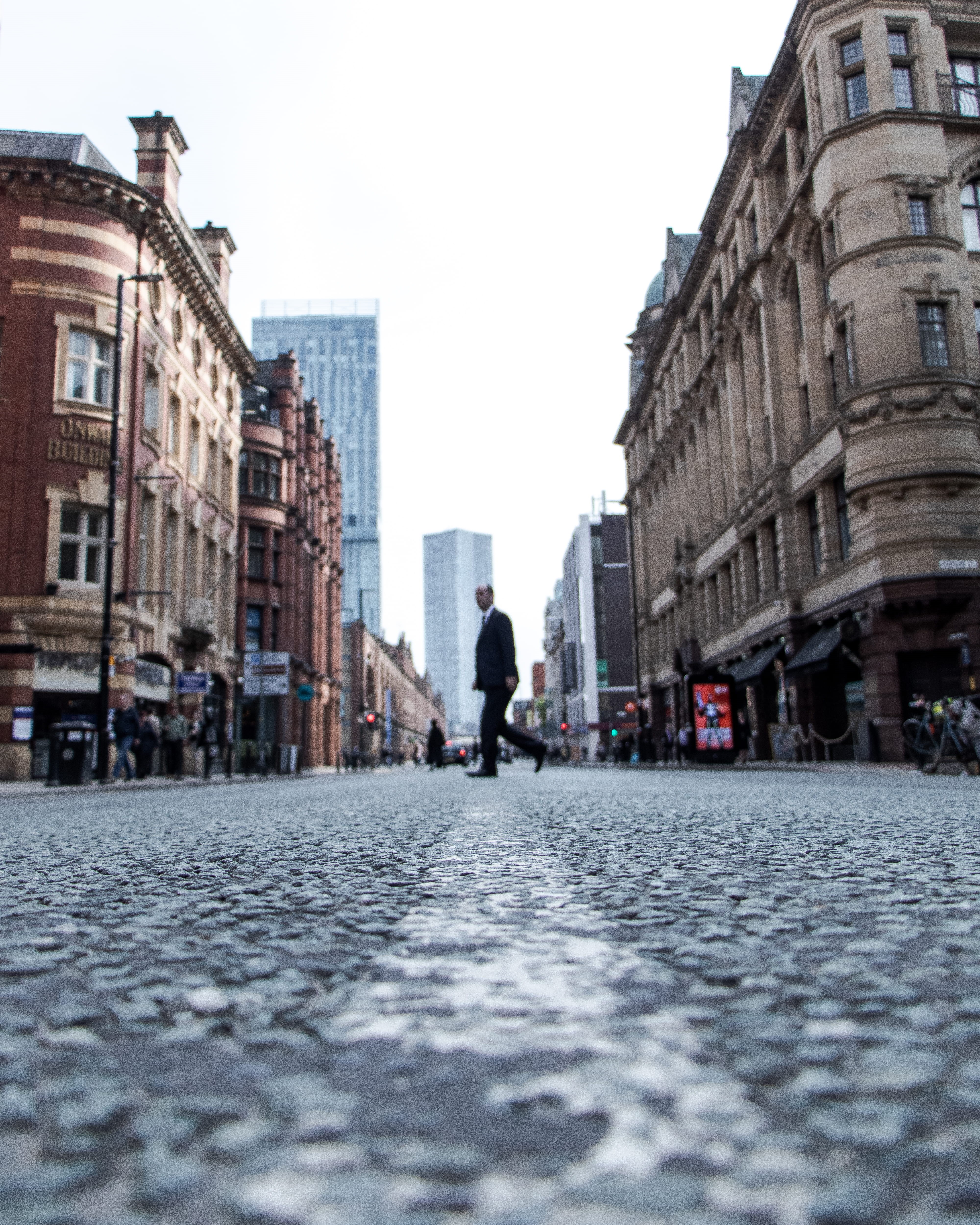 manchester, manchester deansgate, flagstone, architecture, cobblestone, incidental people, human, road, path, tarmac, sidewalk, building, city, pavement, Phone HD Wallpaper