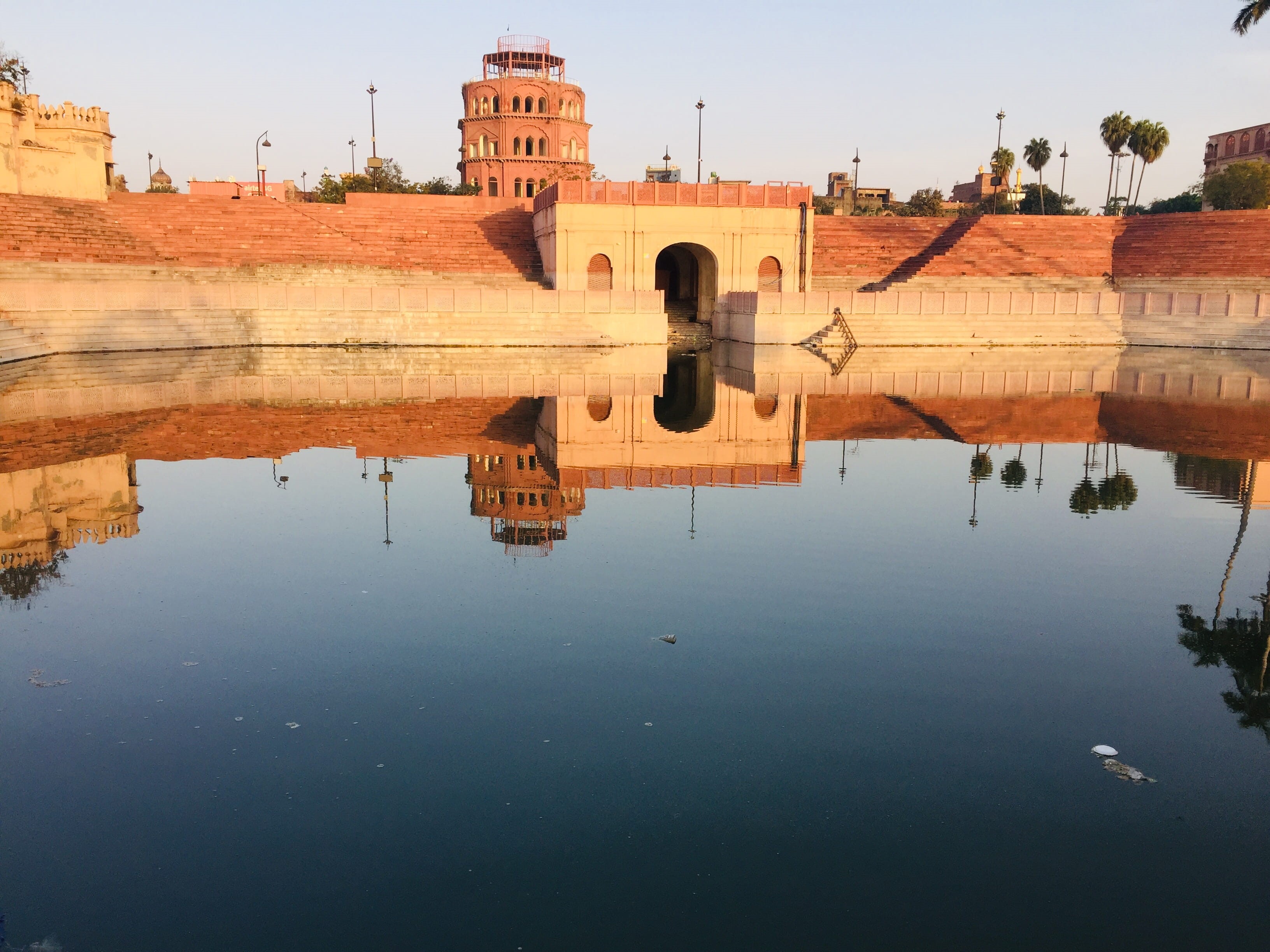 fort, housing, lake, dome, waterfront, built structure, moat, way, travel destinations, mosque, worship, symmetry, nature, 2K, road, water, monastery, HD Wallpaper