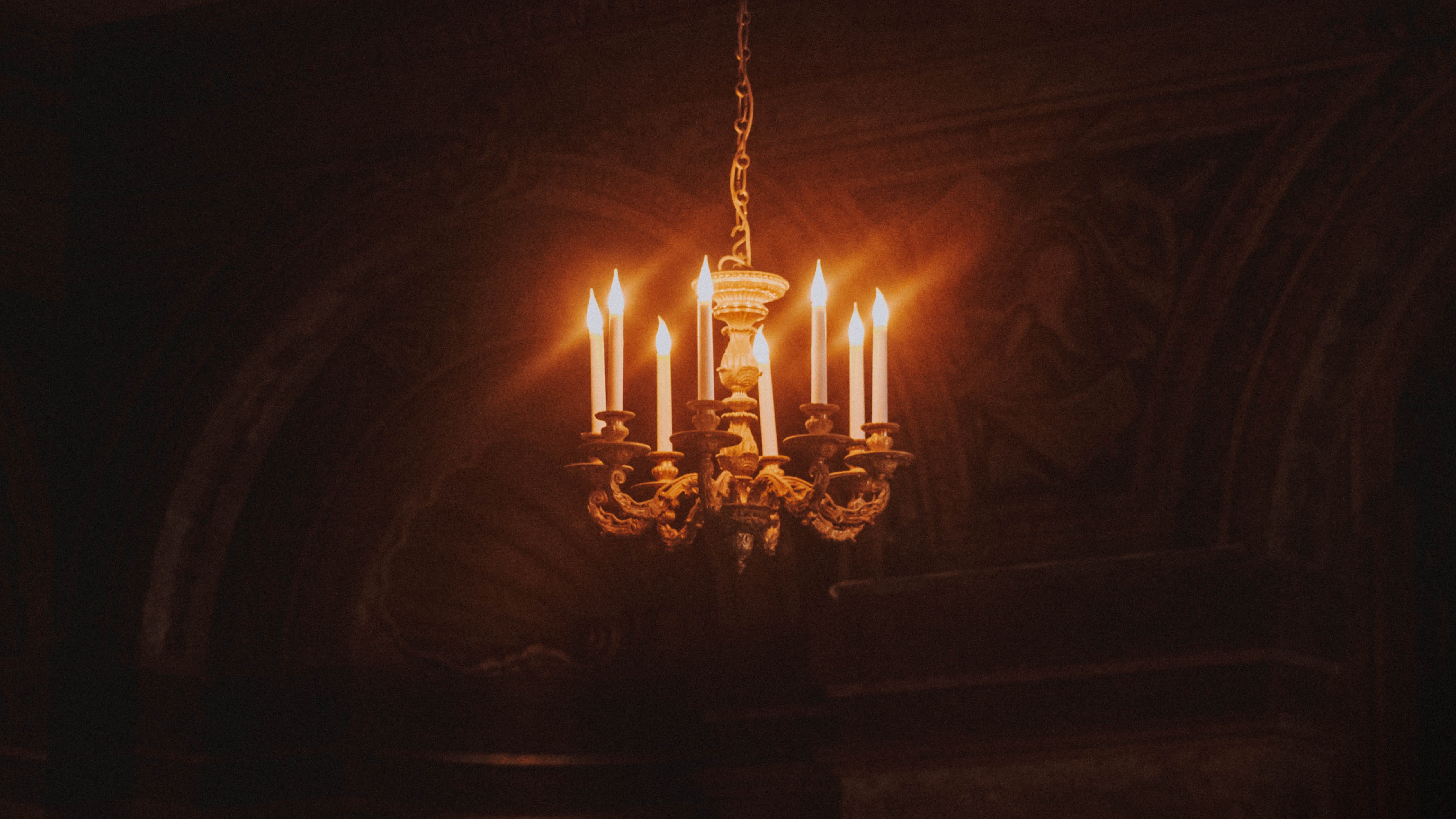 ceiling, 5K, belief, light - natural phenomenon, glowing, view, illuminated, religion, light bulb, filament, chandelier, architecture, hanging, spirituality, HD Wallpaper
