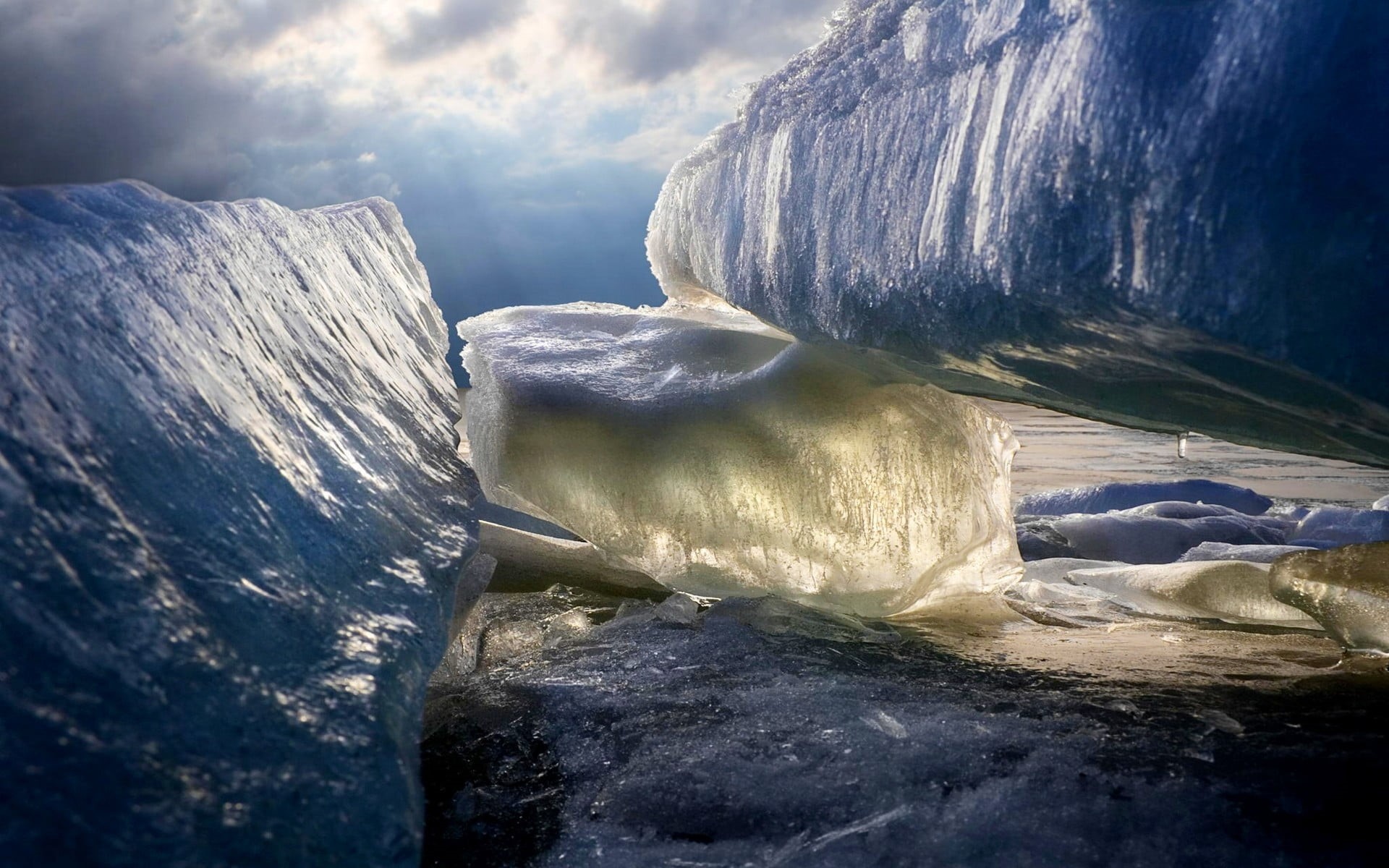 frame, scenics - nature, power in nature, water, rock, 1080P, beauty in nature, sun rays, wooden, winter, sky, ice, brown, day, outdoors, environment, HD Wallpaper