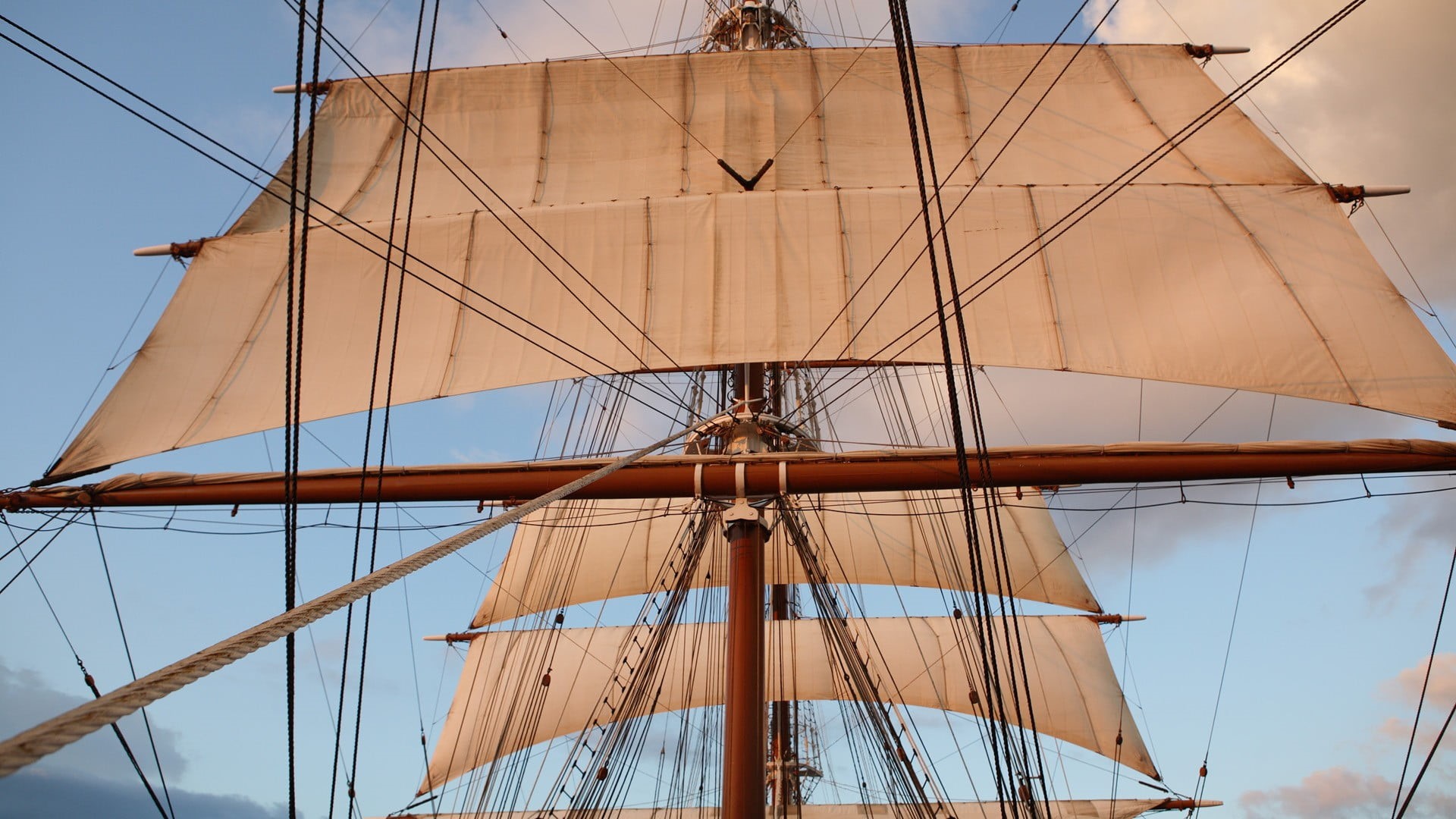 1080P, sailing ship, outdoors, nautical vessel, brown, low angle view, sky, mast, tall ship, transportation, no people, ship, sea, metal, sailboat, water, HD Wallpaper