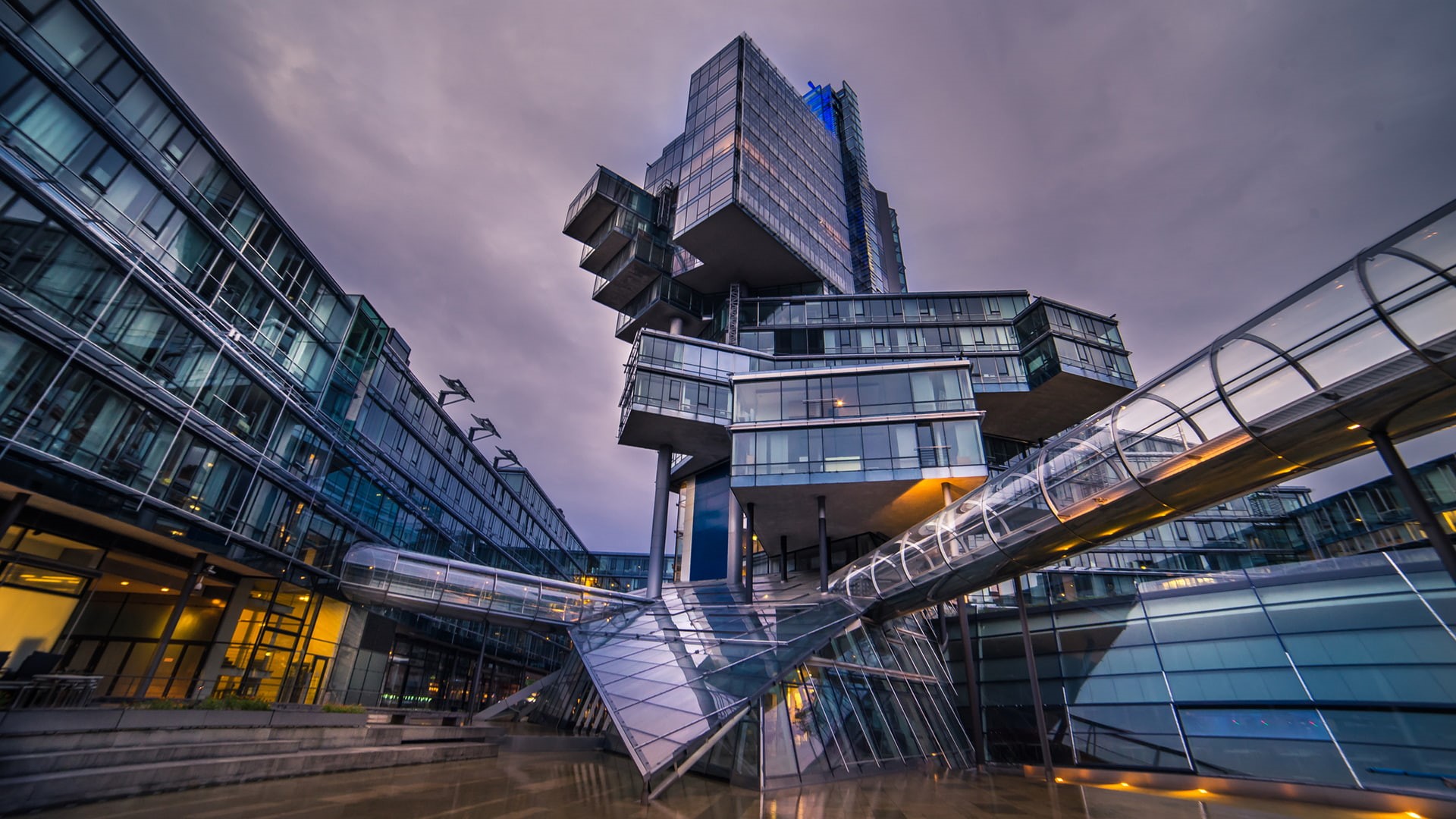 Hanover, modern, Tubes, lights, 1080P, cityscape, building, architecture, Germany, glass, city, skyscraper, HD Wallpaper