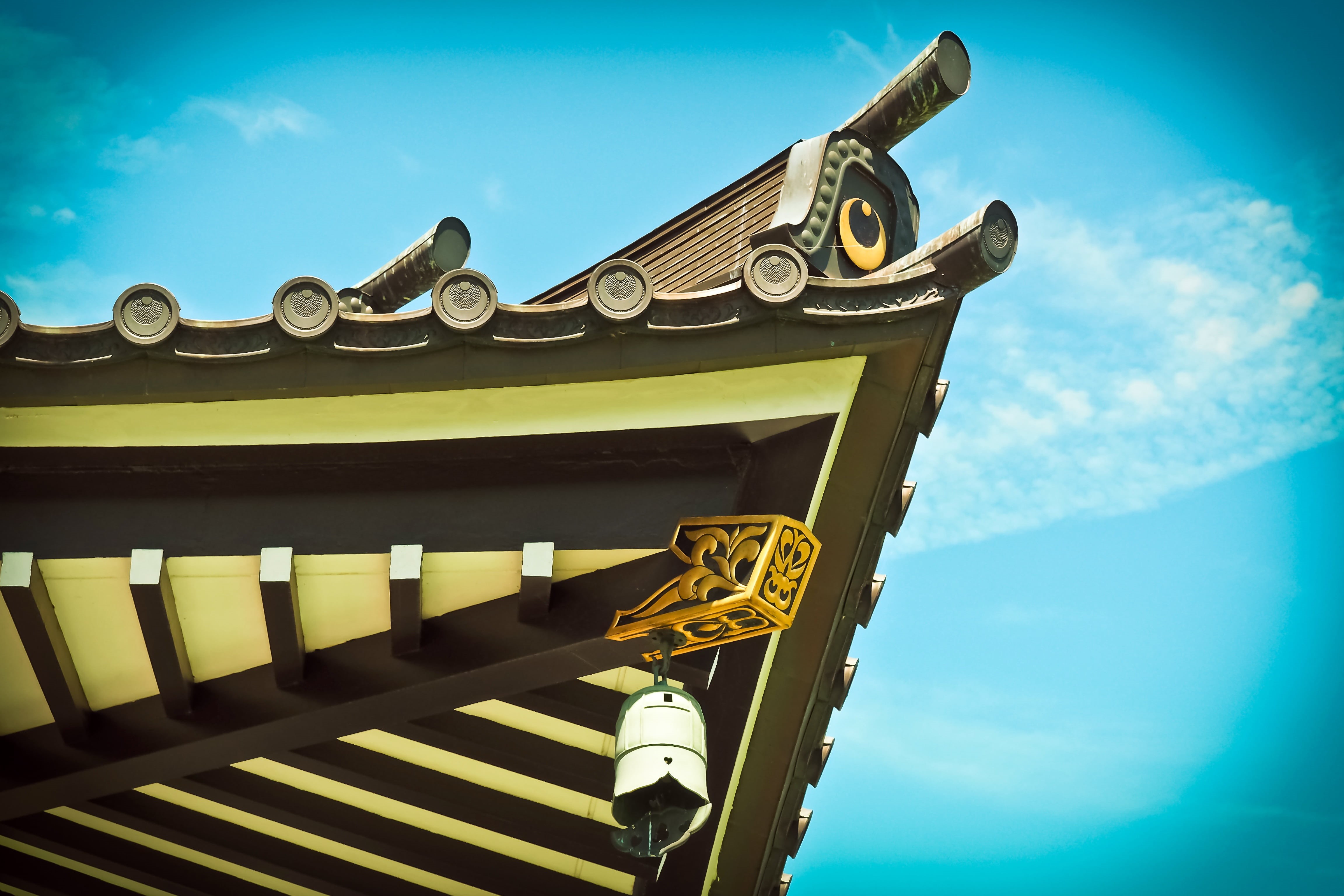travel, travel destinations, belief, sky, temple hall, architectural column, blue, day, no people, shinto, cloud - sky, luxury, built structure, asia, buddhism, HD Wallpaper
