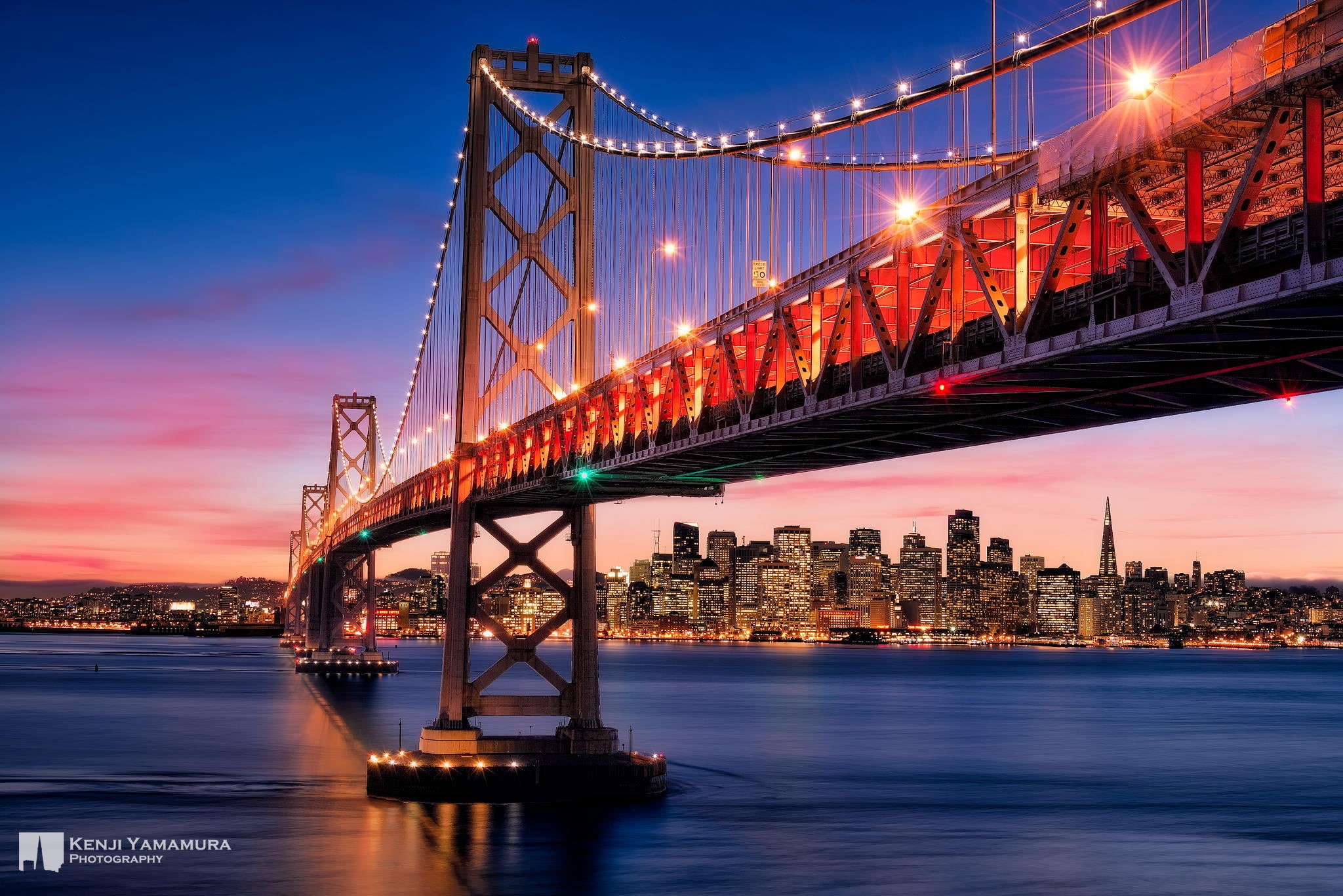 Kenji Yamamura, 1080P, building exterior, San Francisco, illuminated, built structure, connection, water, photographer, the sky, the city, architecture, HD Wallpaper
