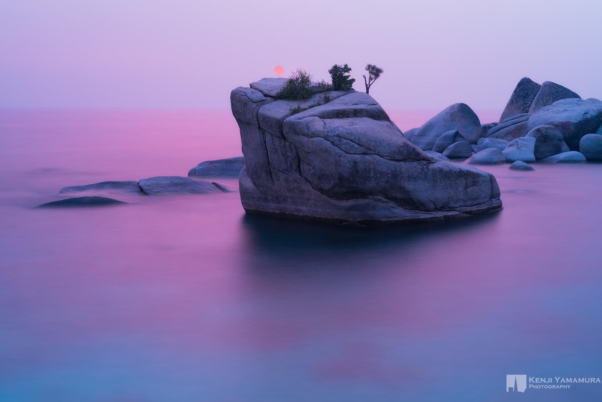 sunset, tree, photographer, rock, Bonsai Rock, Kenji Yamamura, 1080P, HD Wallpaper
