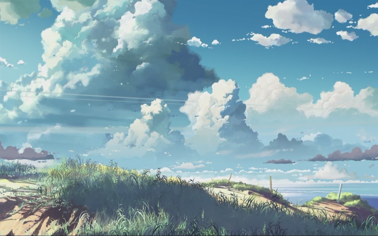 field, outdoors, non-urban scene, no people, 720P, landscape, idyllic, tranquility, tree, land, 5 Centimeters Per Second, nature, beauty in nature, Makoto Shinkai , HD Wallpaper