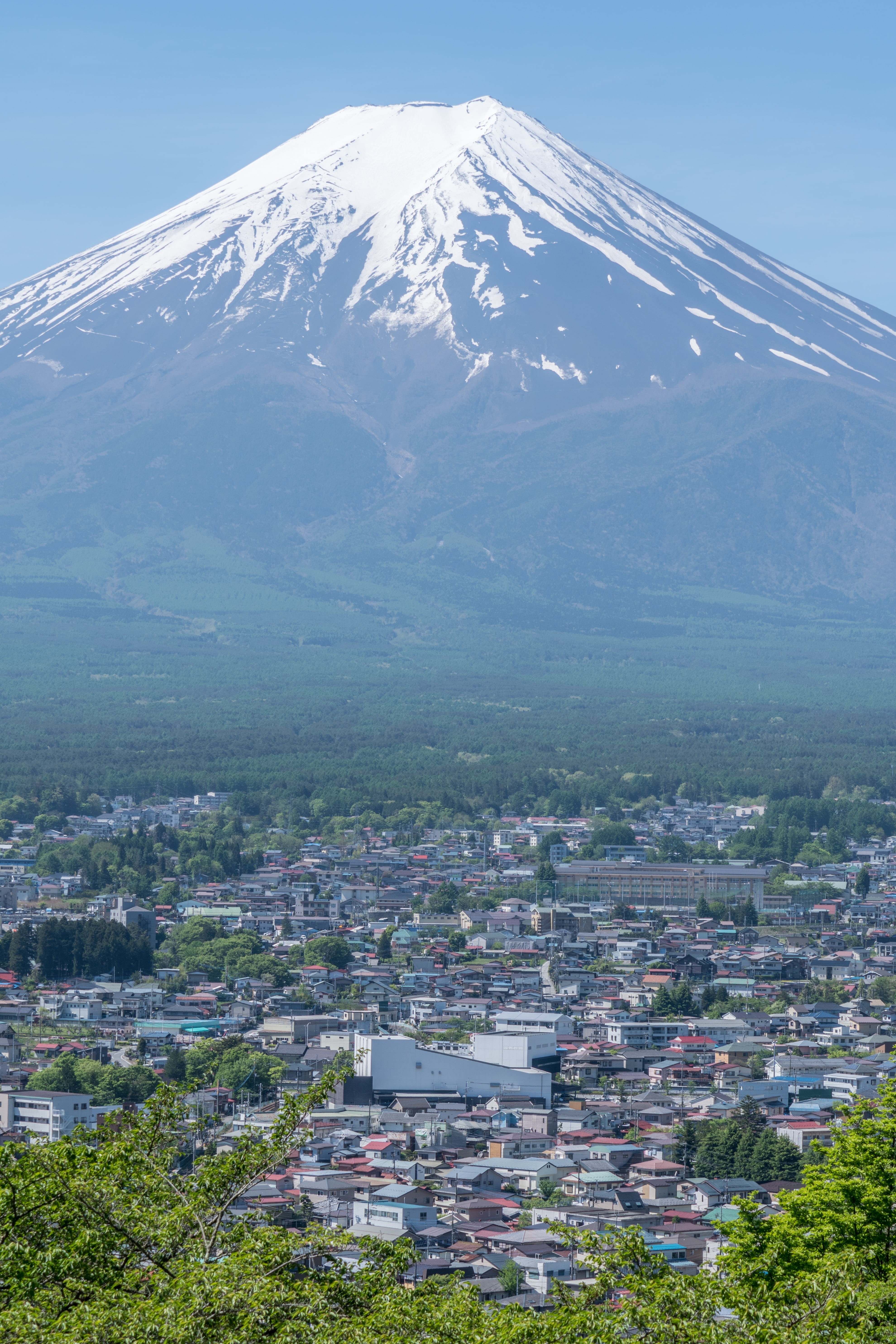 scenery, built structure, town, fujisan, beautiful, volcano, tree, sky, scenics - nature, city, cityscape, landscape, winter, outdoor, 5K, nature, mountain, Phone HD Wallpaper